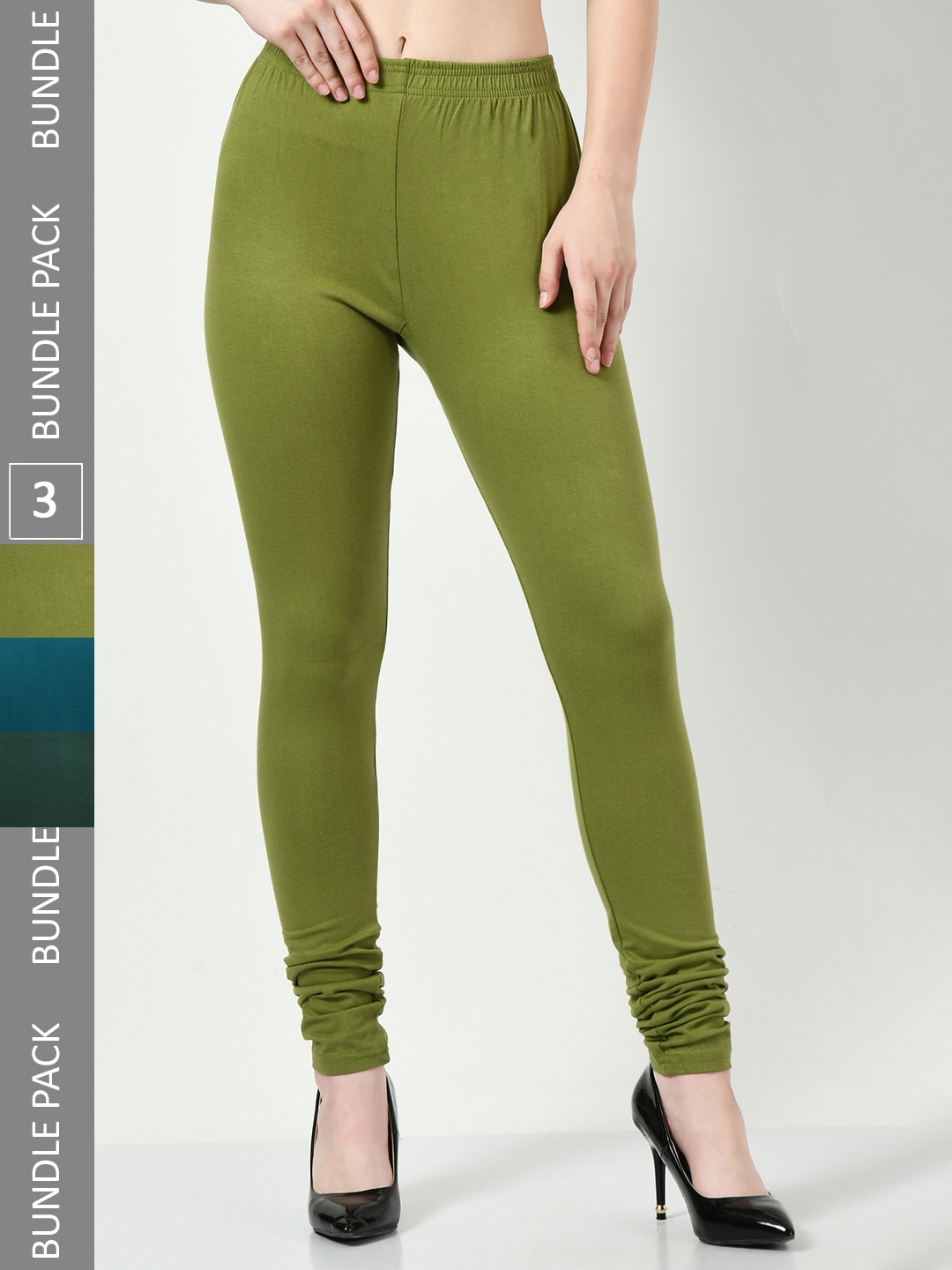

BAESD Pack of 3 Churidar-Length Cotton Lycra Leggings, Green