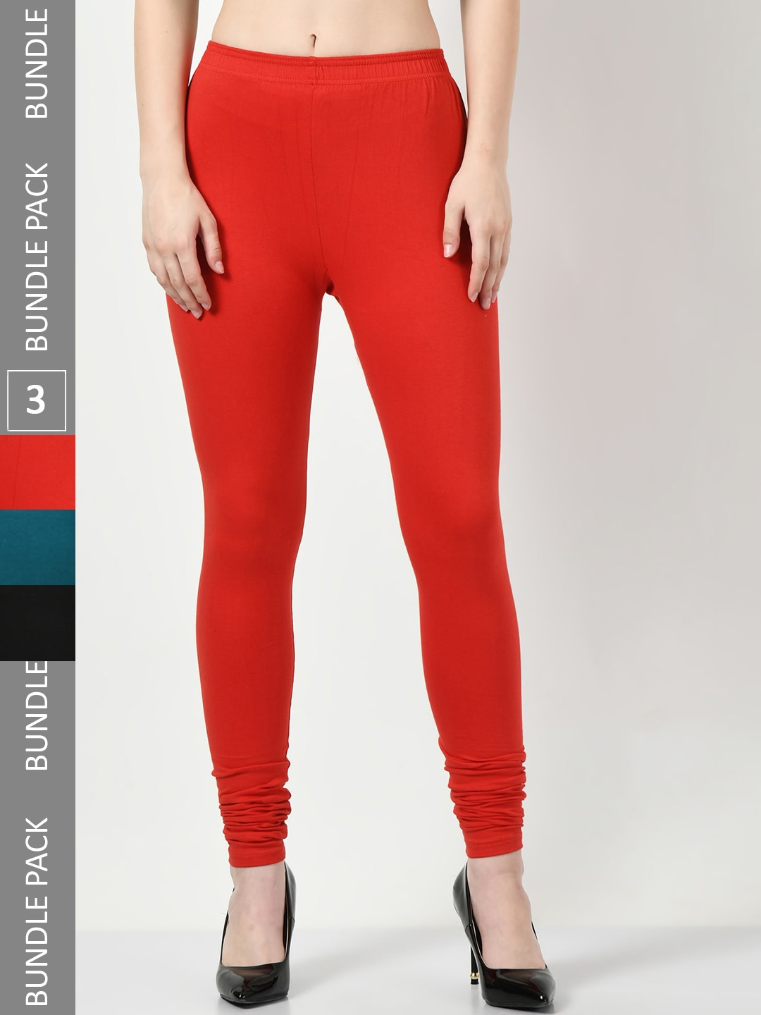 

BAESD Pack Of 3 Churidar-Length Leggings, Red