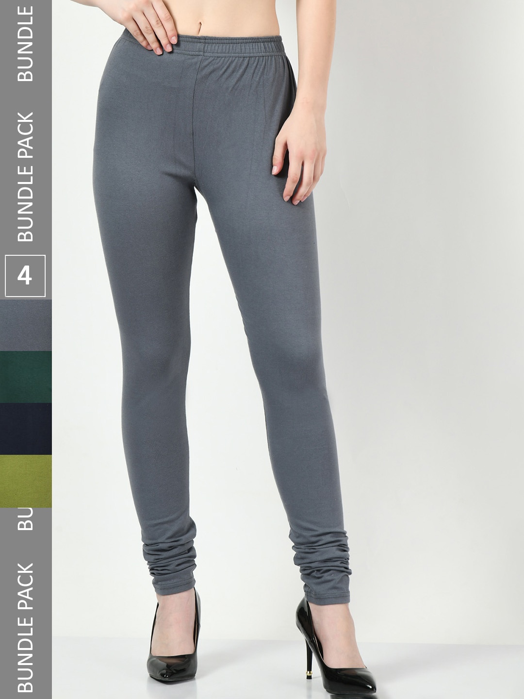 

BAESD Pack Of 4 Soft Cotton Lycra Churidar-Length Leggings, Grey