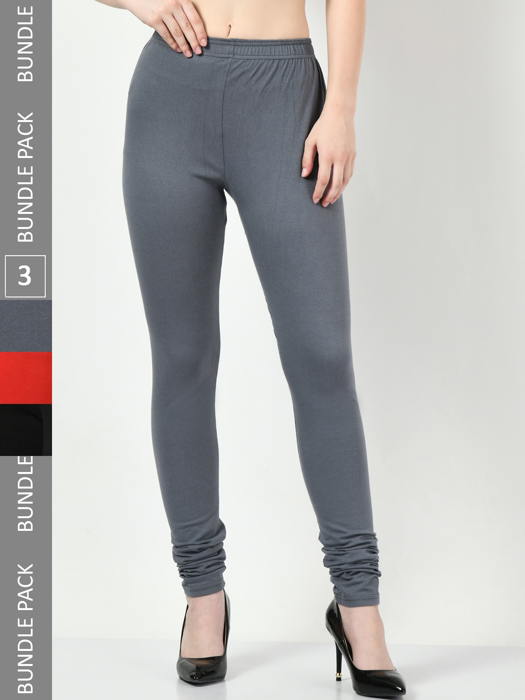 

BAESD Pack of 3 Churidar-Length Cotton Lycra Leggings, Grey