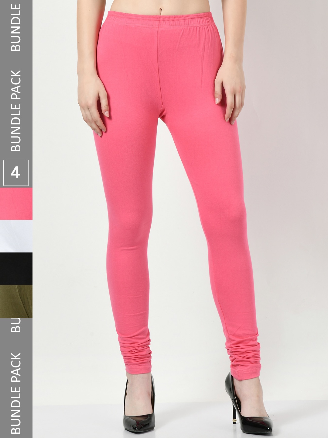 

BAESD Pack Of 4 Cotton Lycra Churidar-Length Leggings, Pink