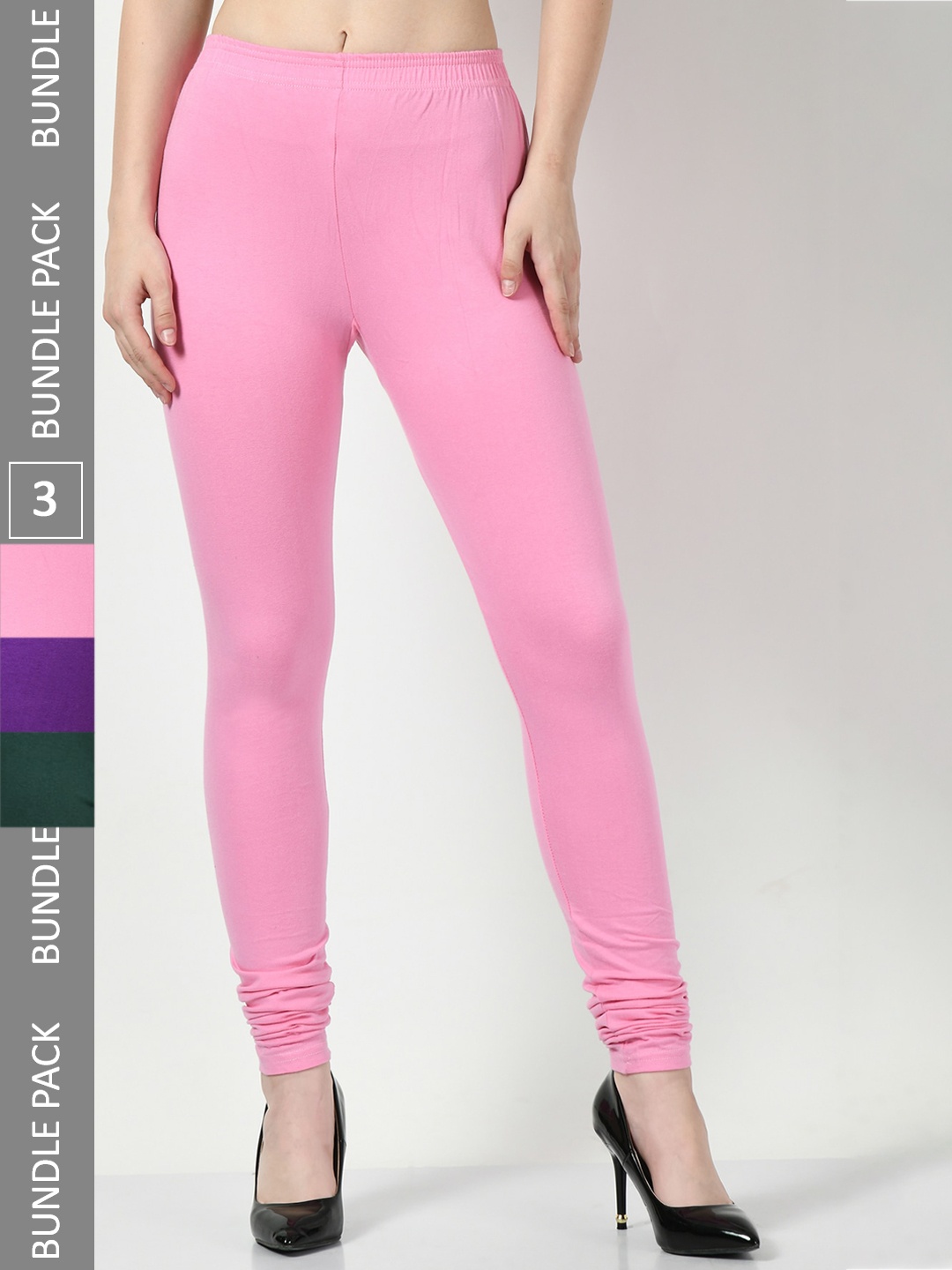 

BAESD Women Pack of 3 Churidar-Length Leggings, Pink