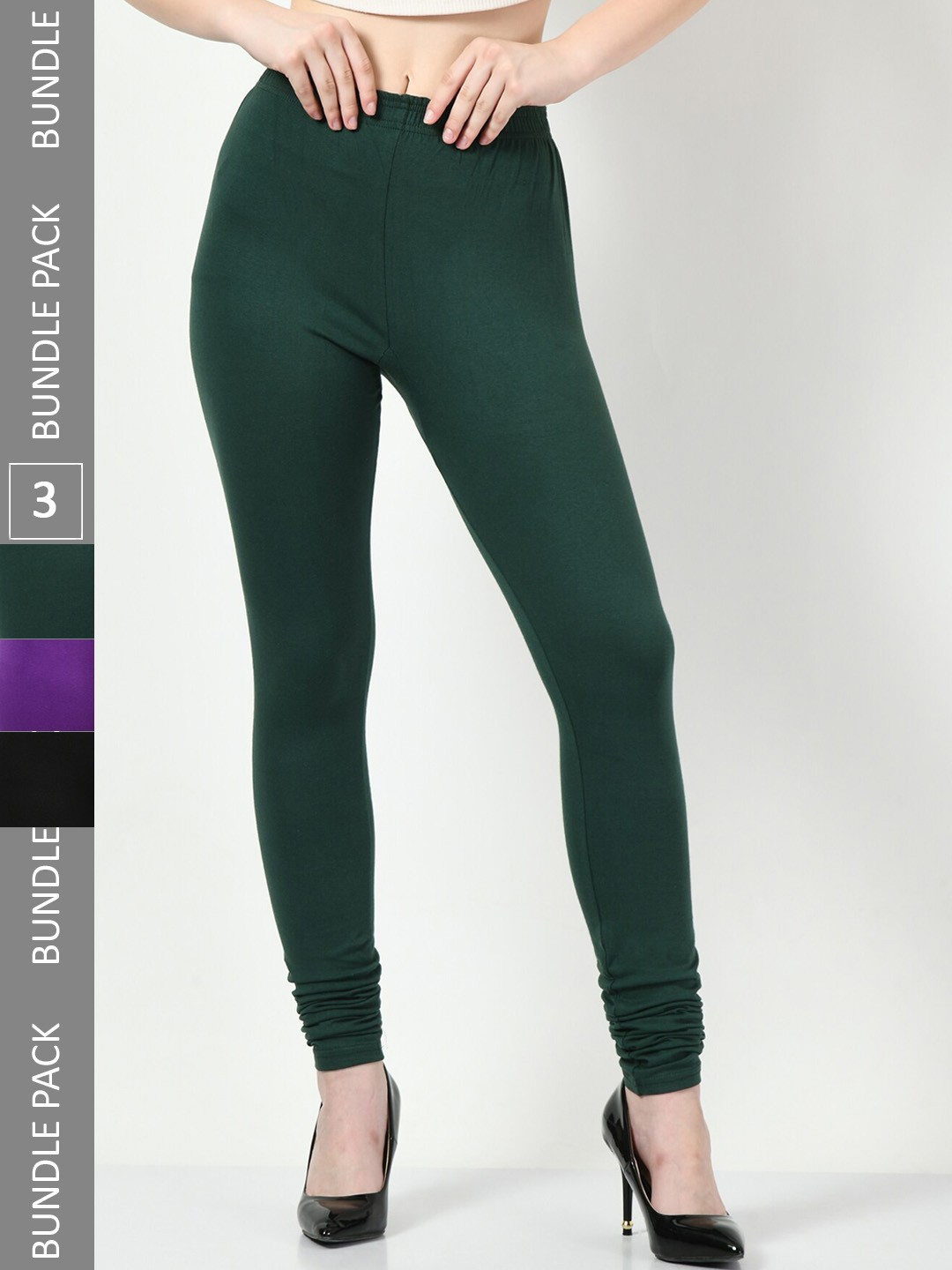 

BAESD Pack of 3 Churidar-Length Leggings, Green