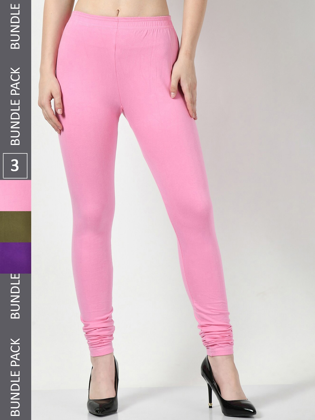 

BAESD Pack of 3 Churidar-Length Leggings, Pink
