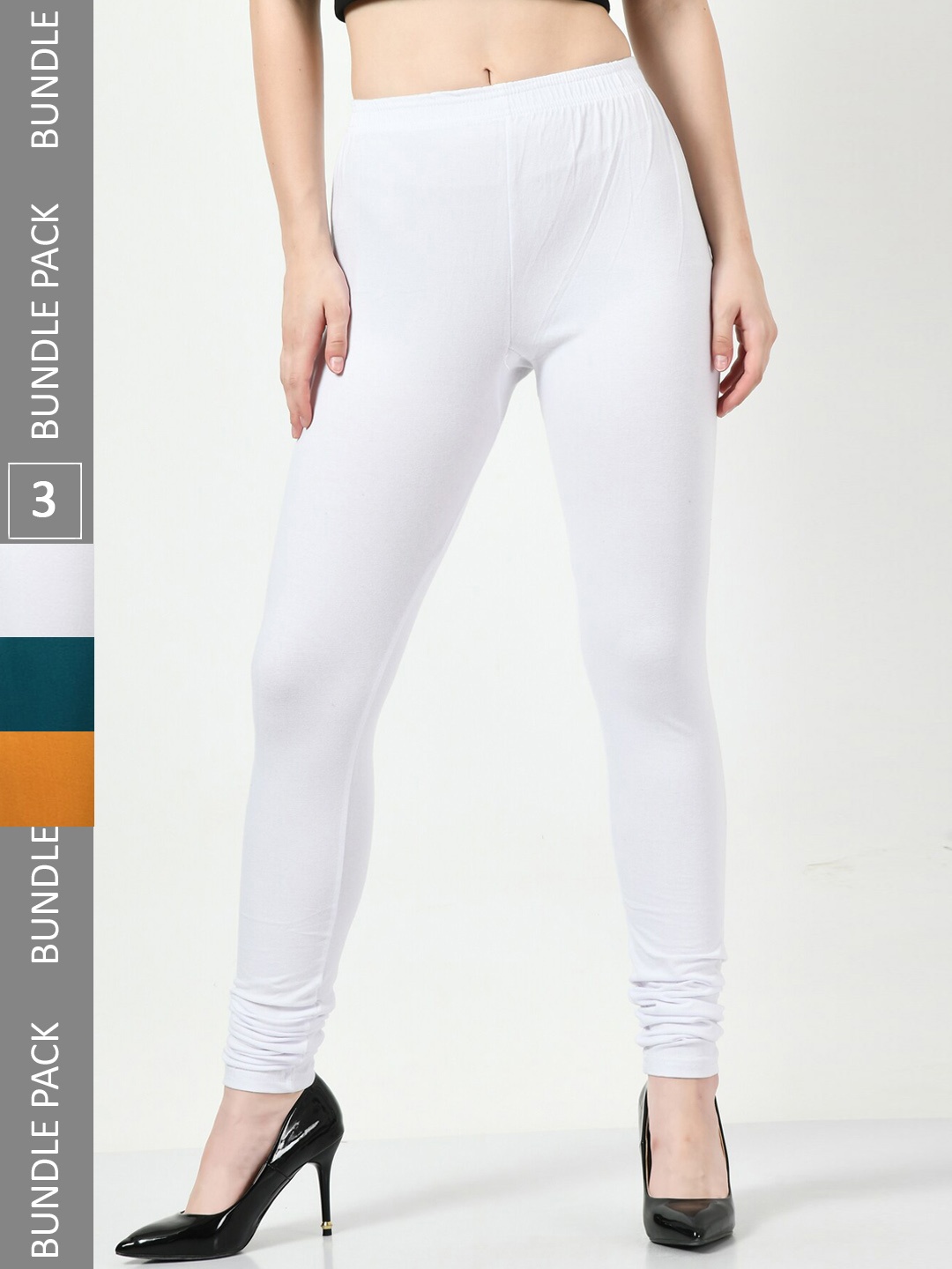 

BAESD Pack of 3 Soft Cotton Lycra Churidar-Length Leggings, White