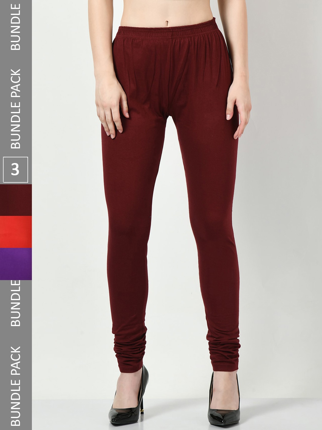 

BAESD Pack Of 3 Chudidar Length Leggings, Maroon