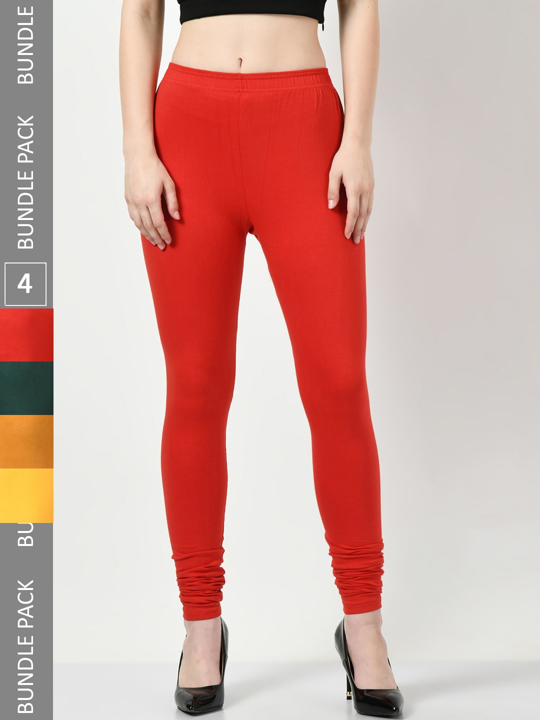 

BAESD Pack Of 4 Churidar Cotton Length Leggings, Red