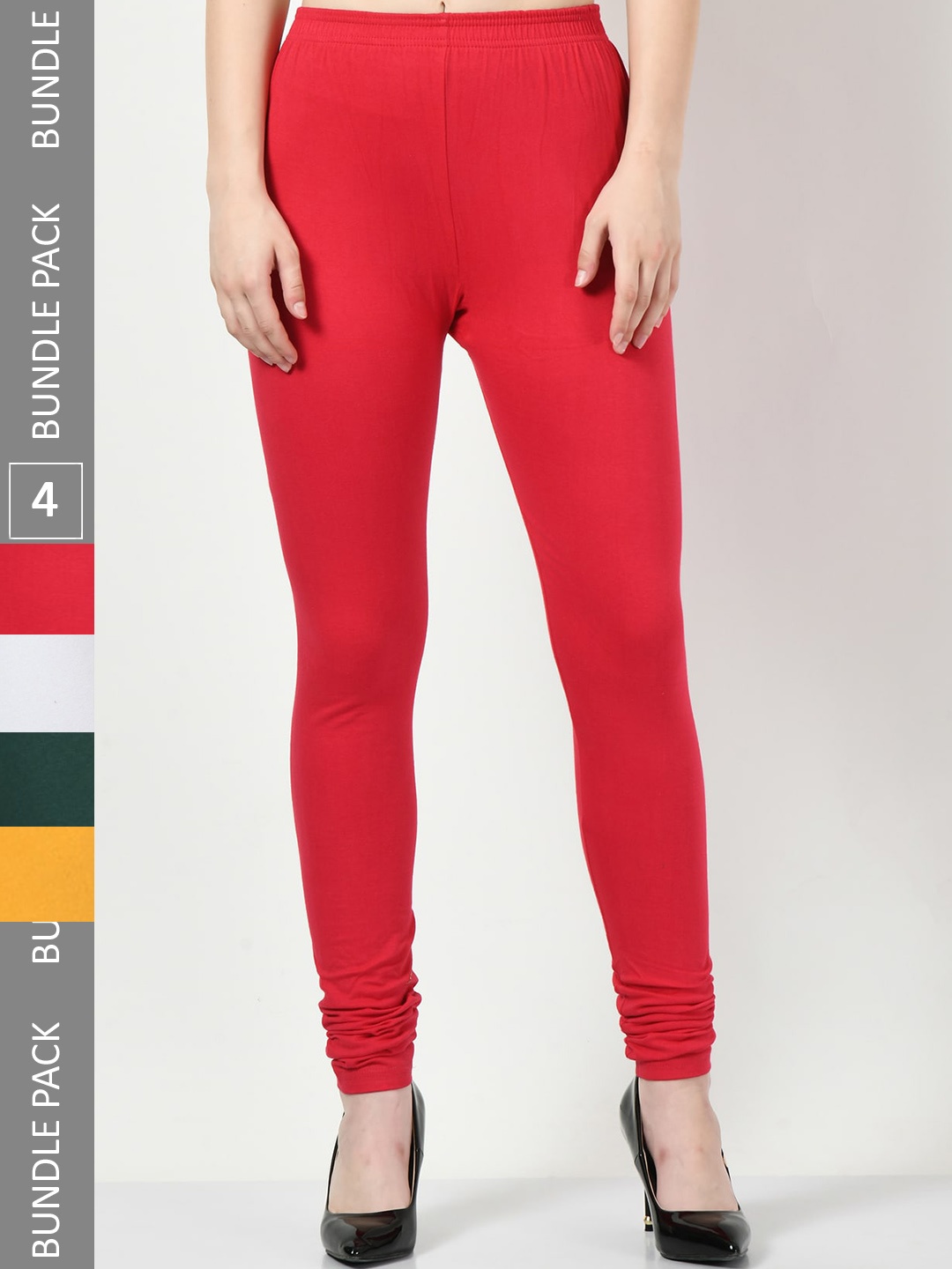 

BAESD Pack Of 4 Churidar-Length Cotton Lycra Leggings, Red
