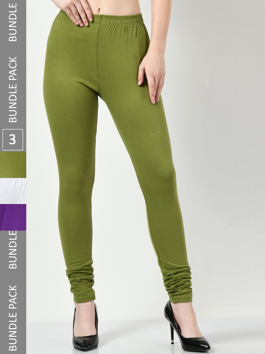 

BAESD Pack Of 3 Churidar-Length Cotton Leggings, Green