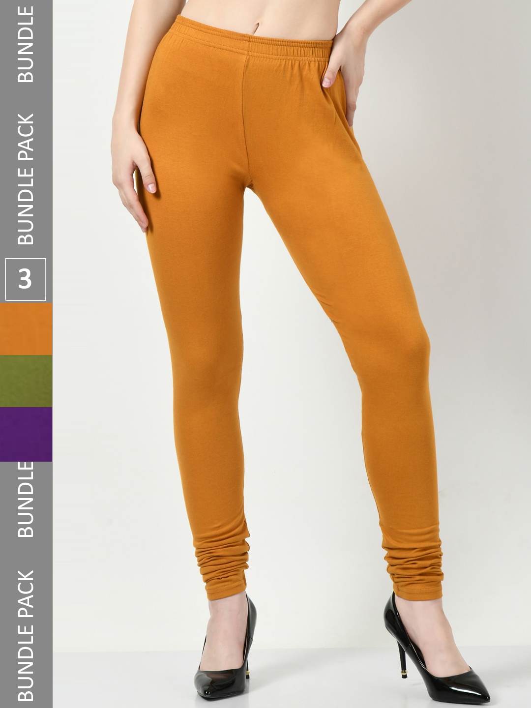 

BAESD Pack Of 3 Churidar-Length Leggings, Mustard