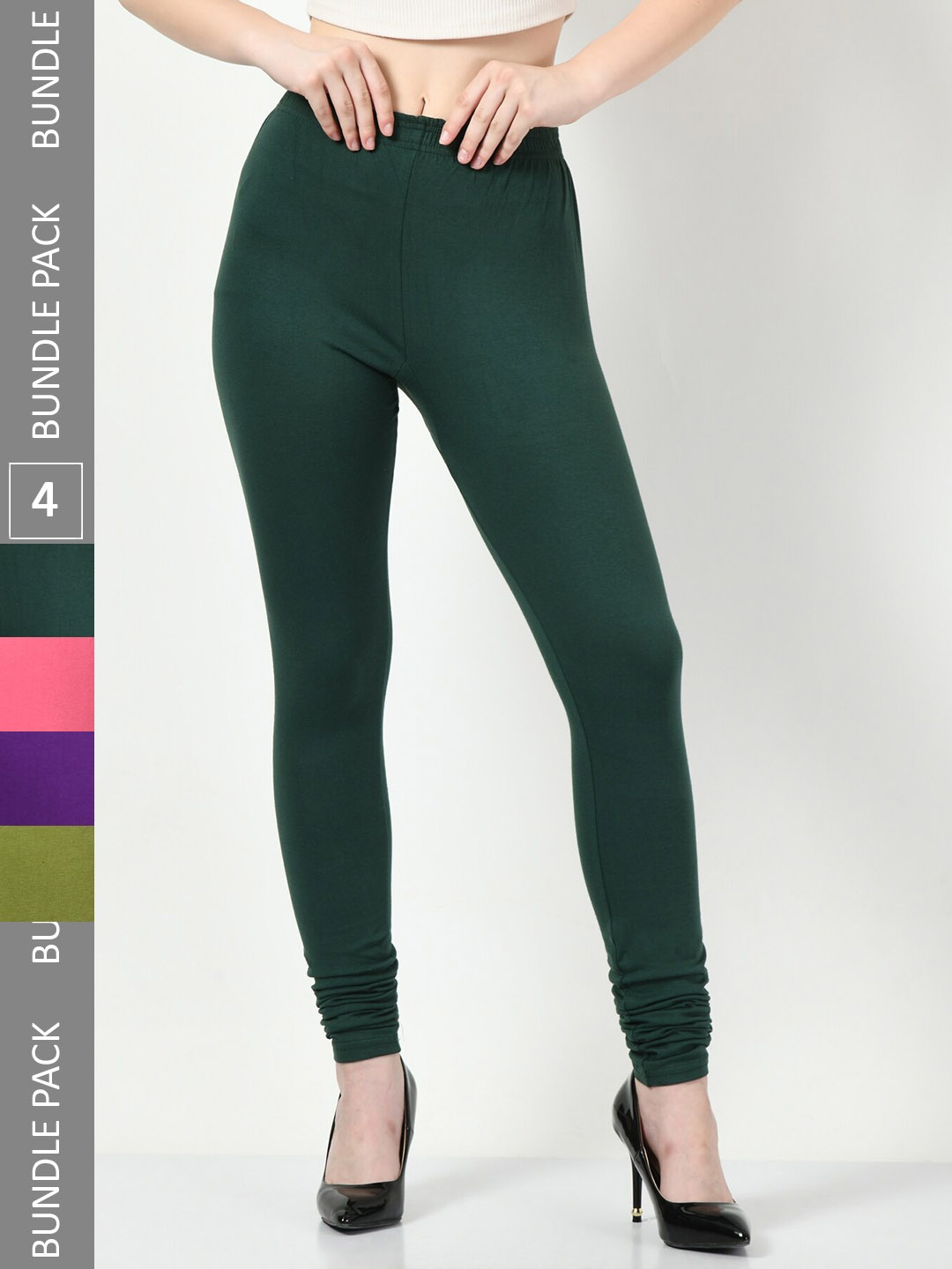 

BAESD Pack of 4 Churidar-Length Leggings, Olive