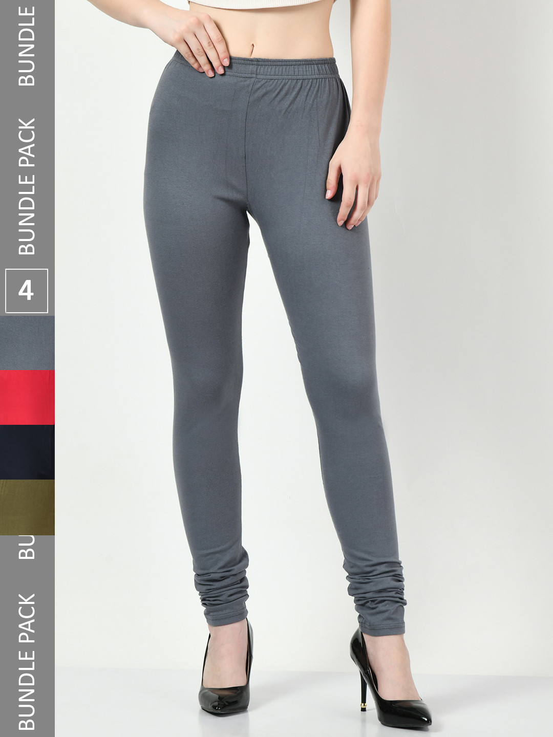 

BAESD Pack Of 4 Churidar-Length Cotton Lycra Leggings, Grey