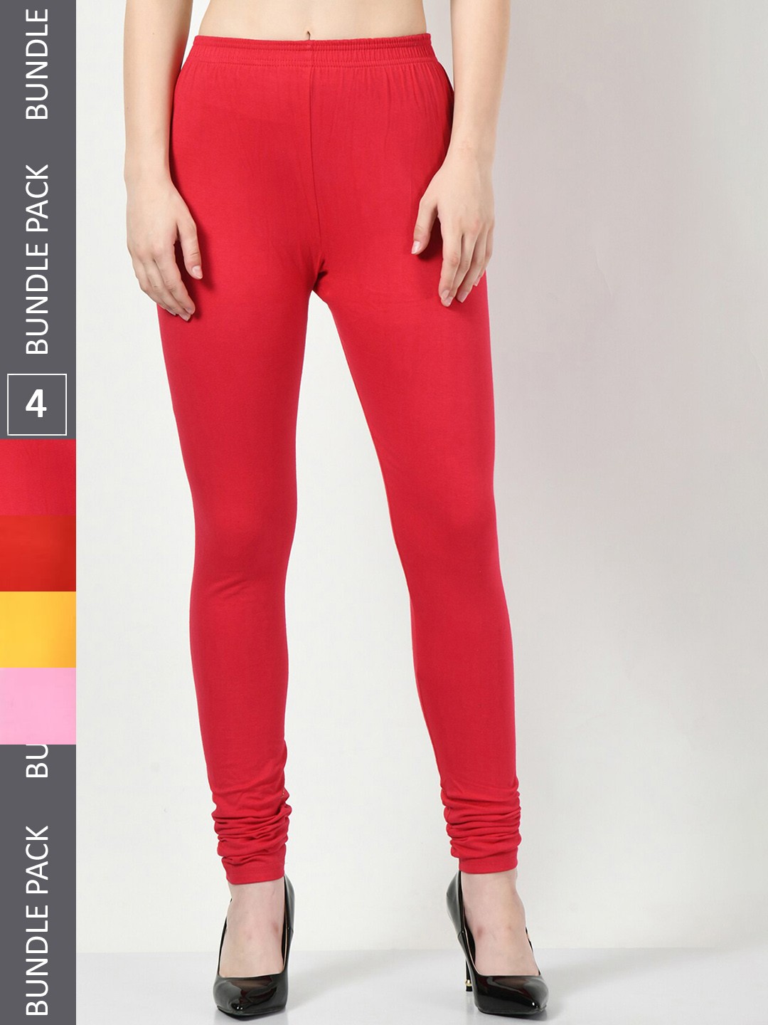 

BAESD Pack Of 4 Slim-Fit Churidar Length Leggings, Red