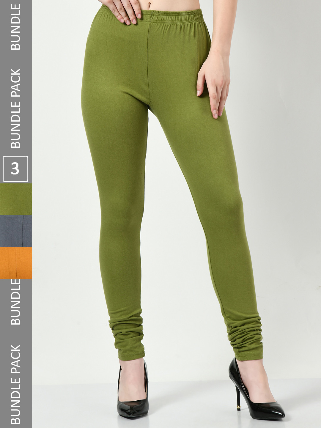 

BAESD Pack Of 3 Slim-Fit Churidar Length Leggings, Green