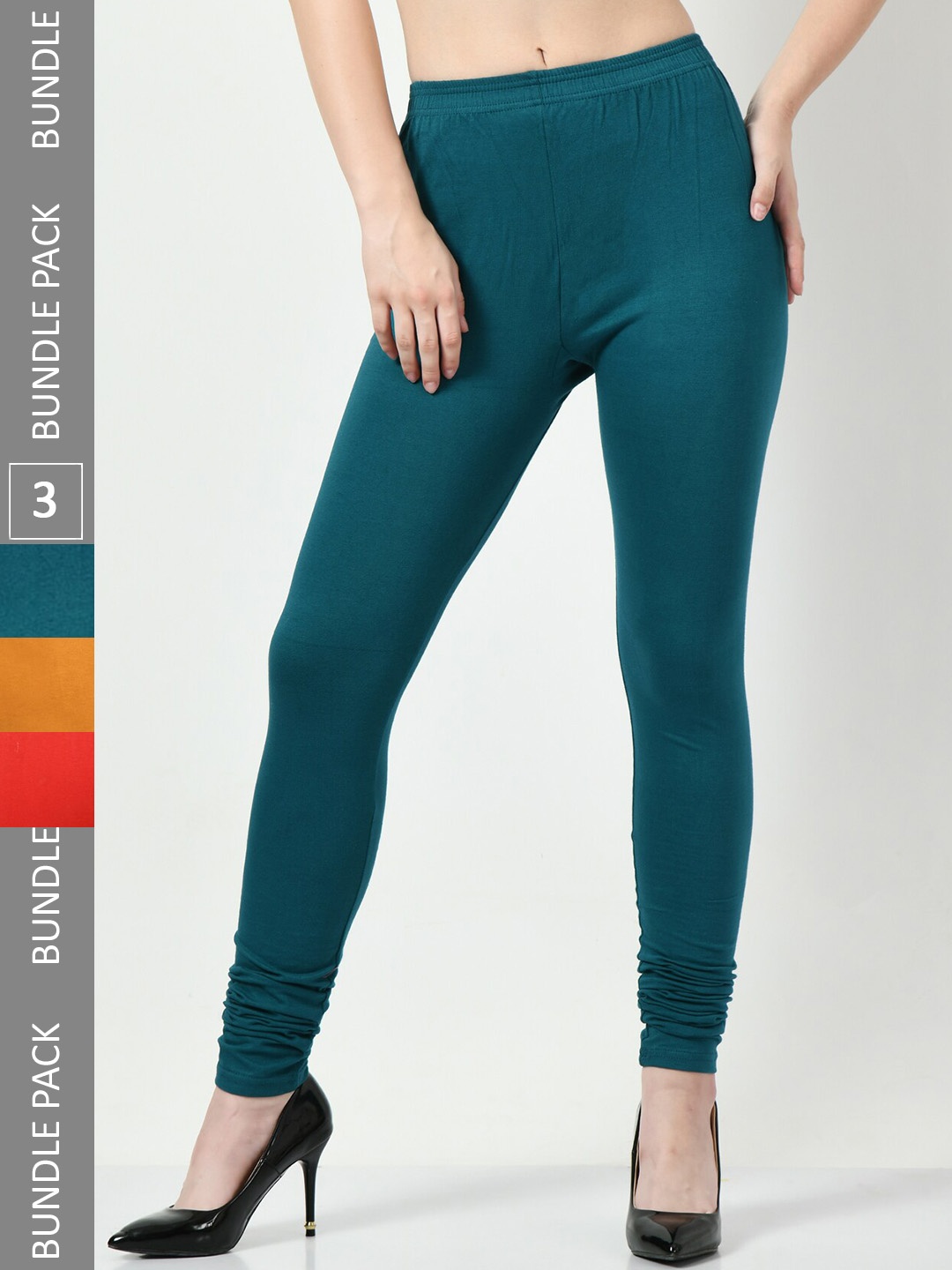 

BAESD Women Pack Of 3 Churidar-Length Leggings, Teal