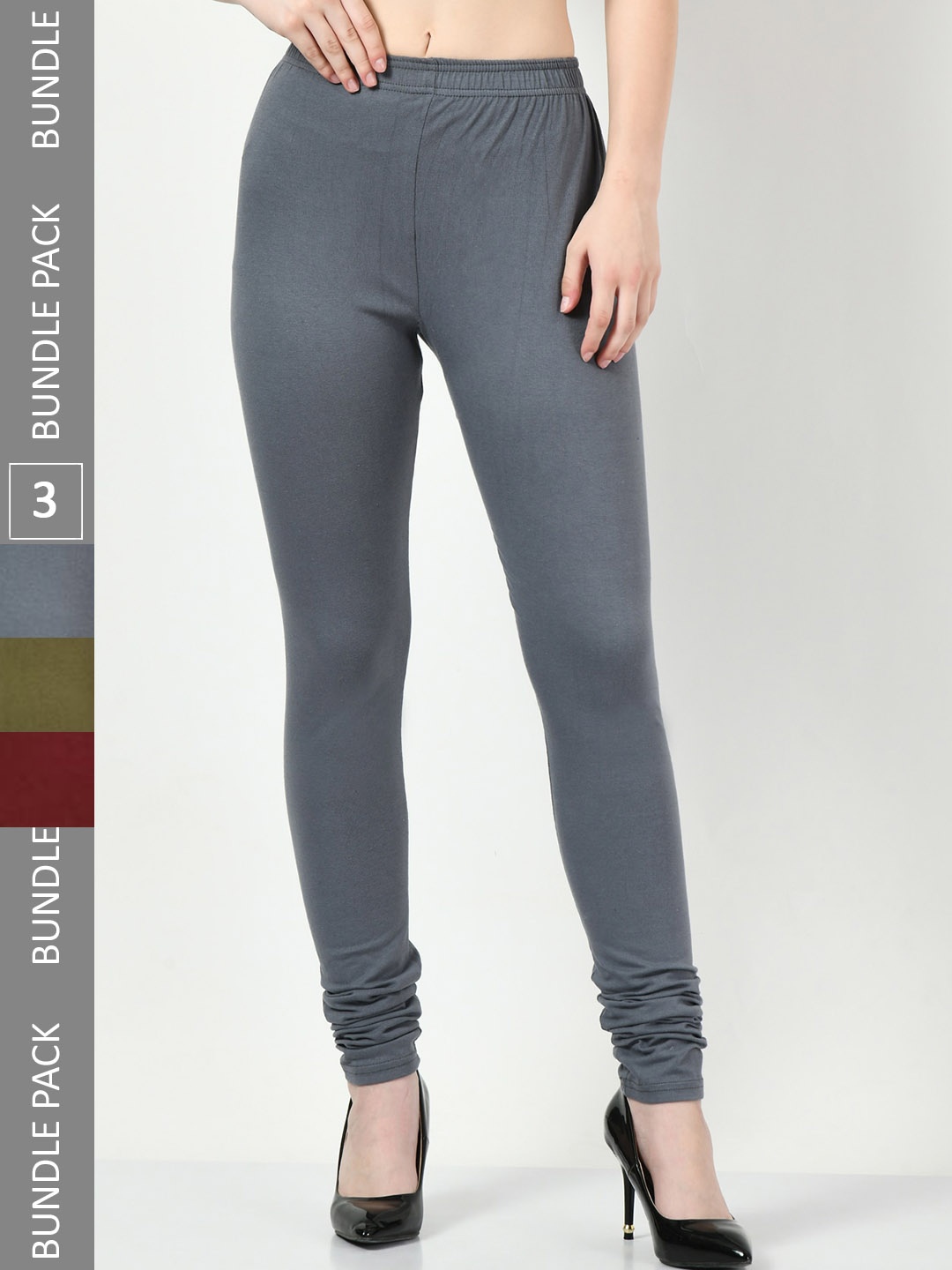 

BAESD Pack Of 3 Soft Cotton Lycra Churidar-Length Leggings, Grey
