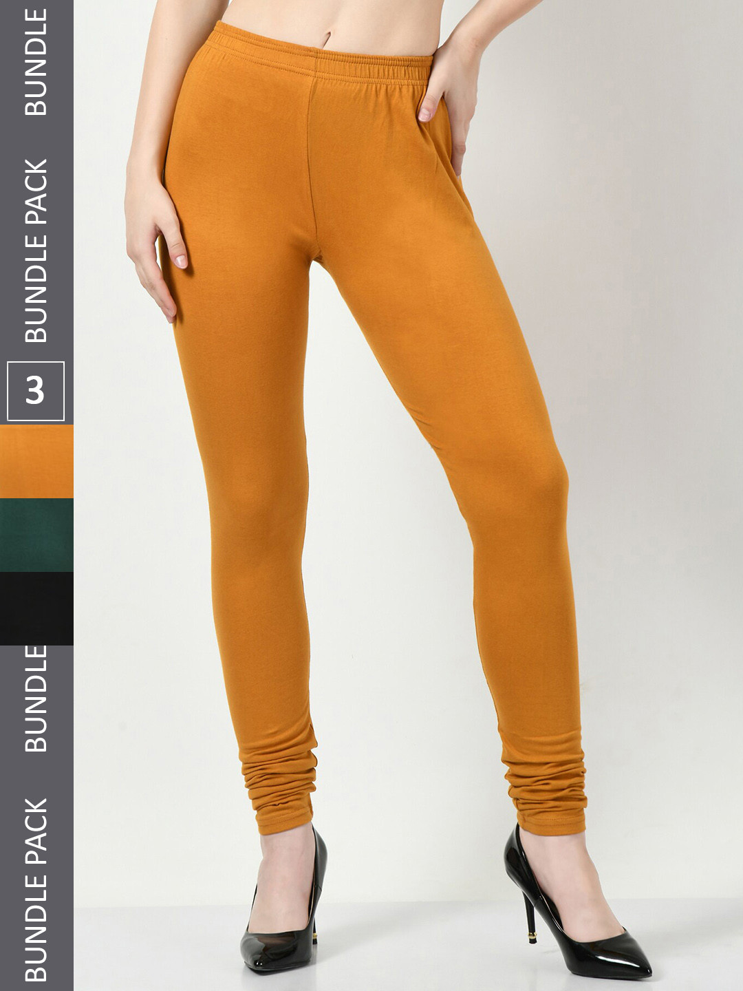 

BAESD Pack Of 3 Churidar Length Leggings, Mustard