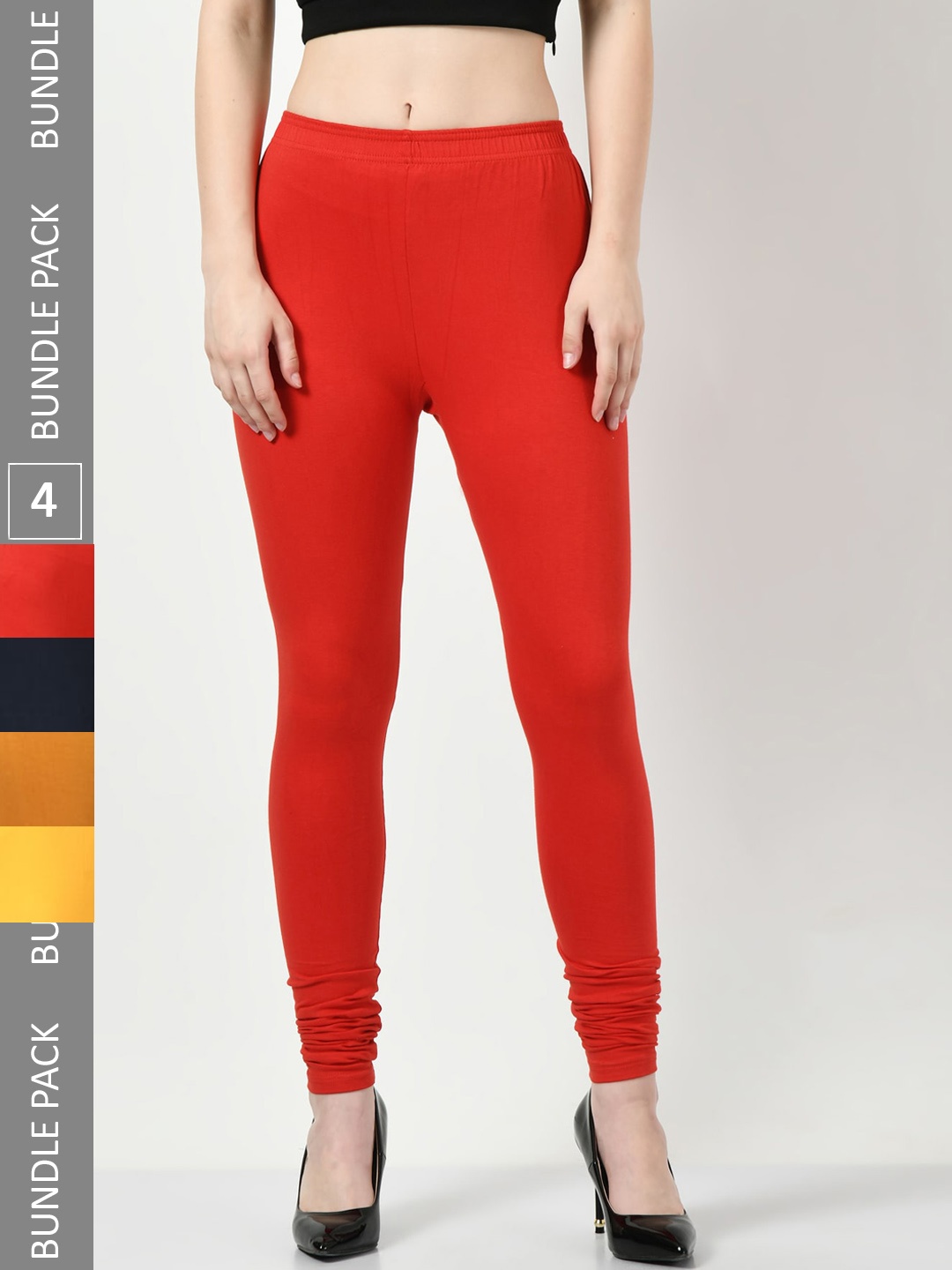 

BAESD Pack Of 4 Churidar Length Cotton Leggings, Red