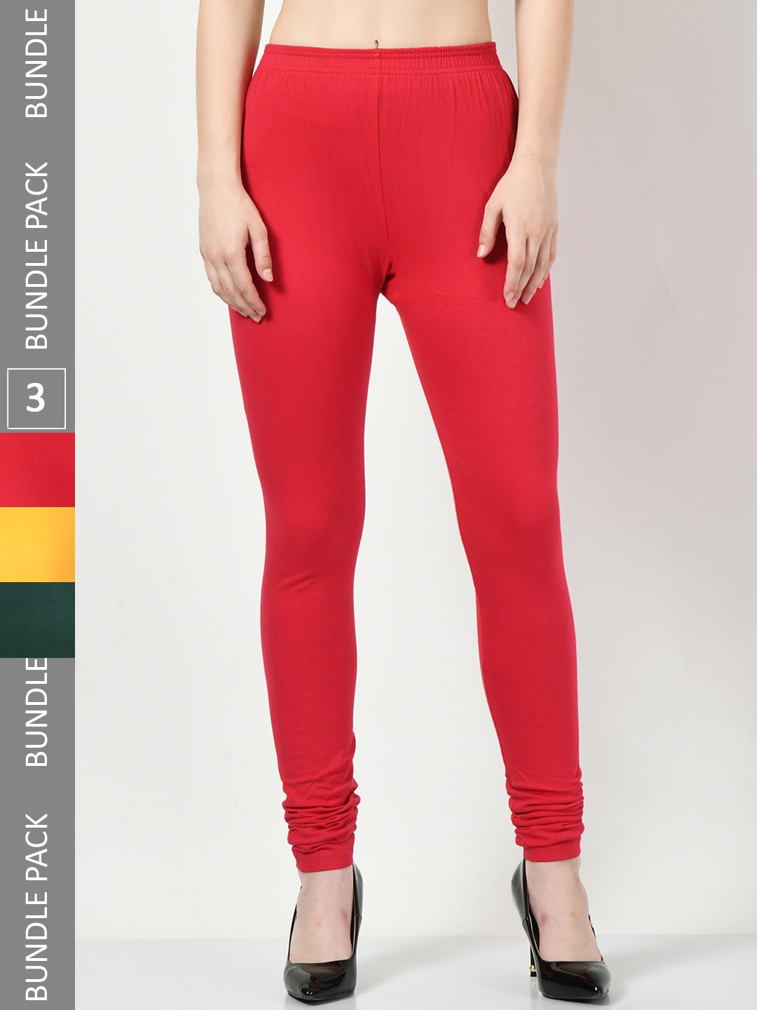 

BAESD Pack Of 3 Churidar-Length Leggings, Red