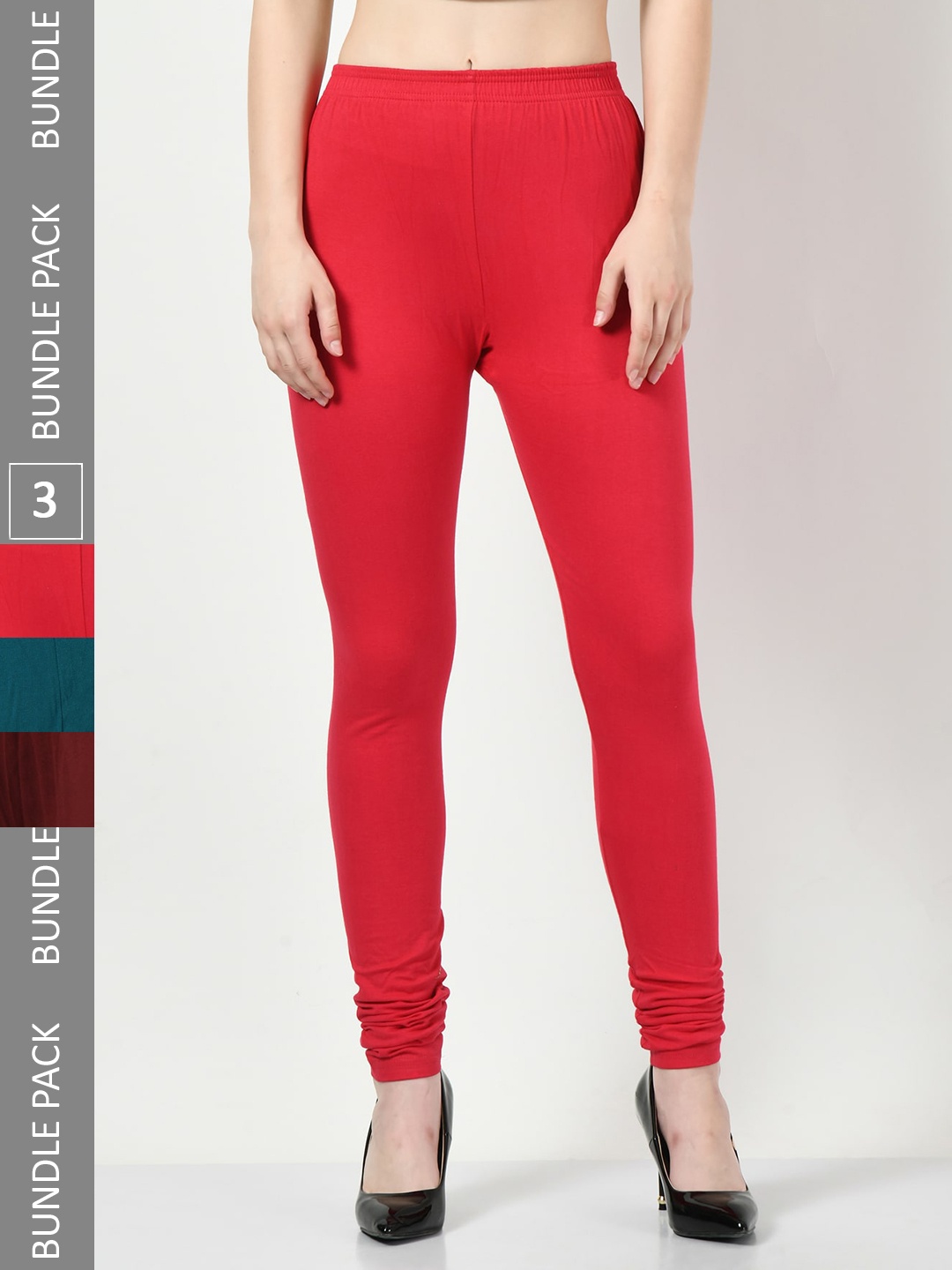 

BAESD Pack Of 3 Churidar Length Leggings, Red