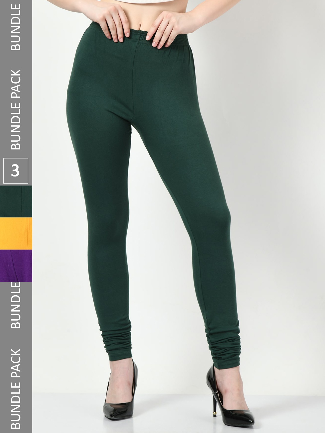 

BAESD Pack Of 3 Churidar Length Cotton Leggings, Green