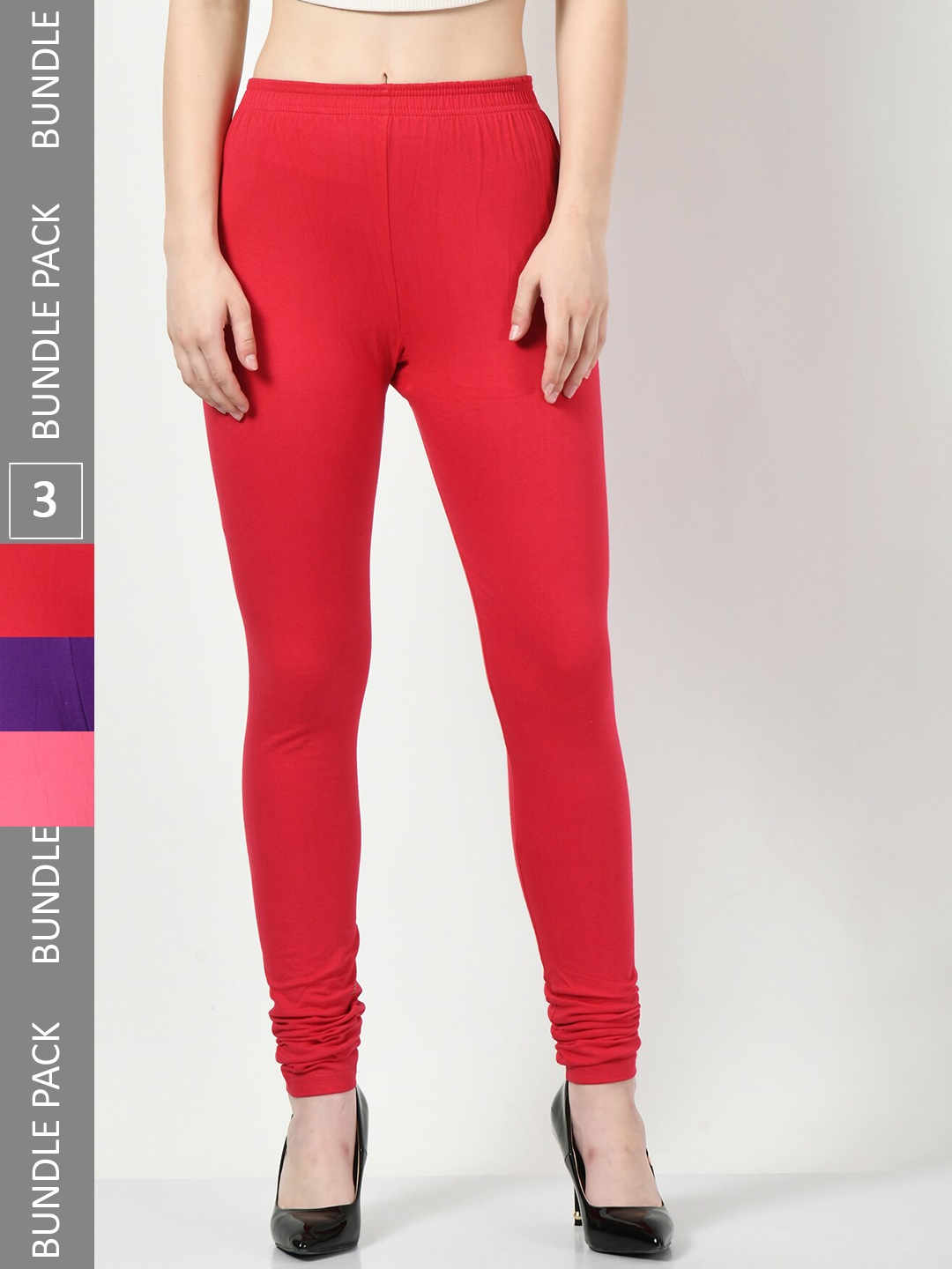 

BAESD Pack of 3 Churidar-Length Leggings, Red