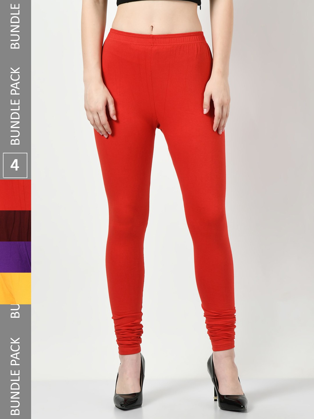 

BAESD Pack Of 4 Churidar Length Leggings, Red