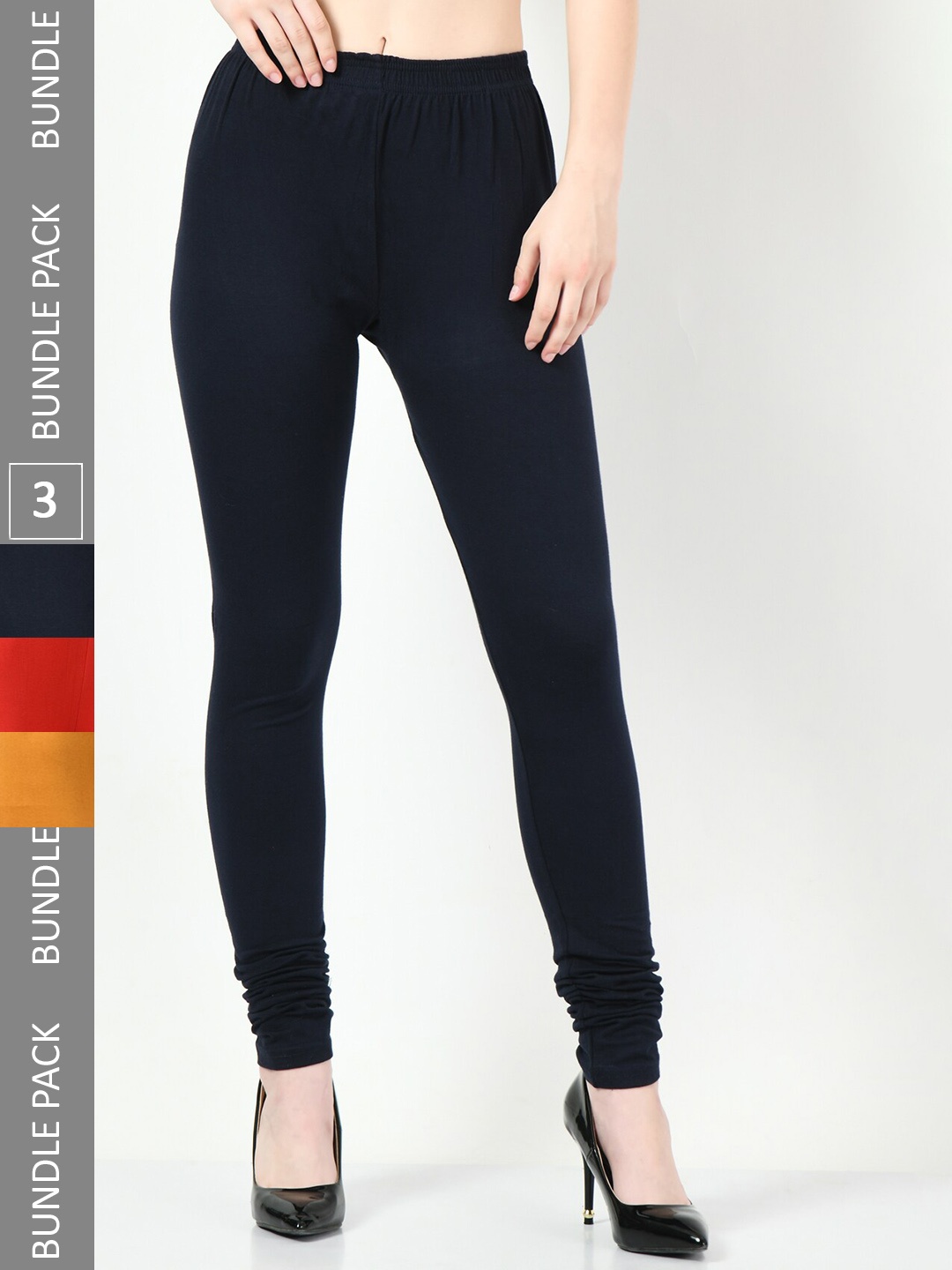 

BAESD Pack Of 3 Churidar Length Cotton Lycra Leggings, Navy blue