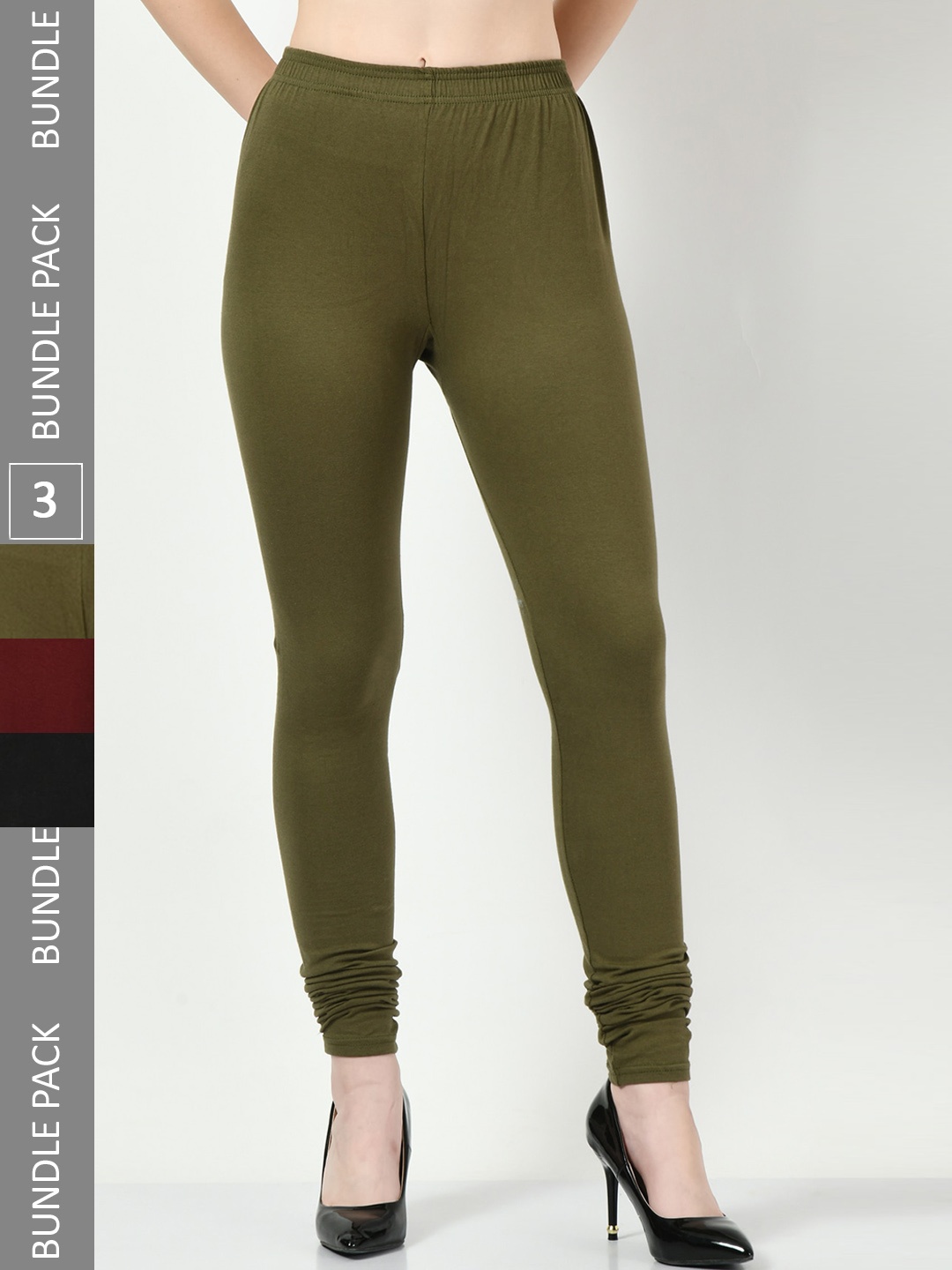 

BAESD Pack Of 3 Churidar Length Leggings, Olive