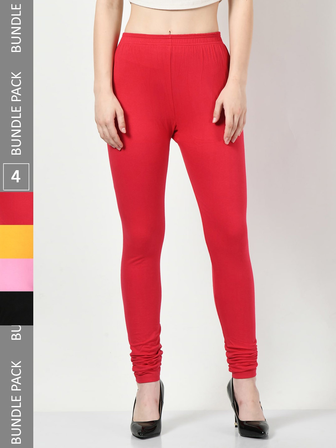 

BAESD Pack Of 4 Churidar Length Cotton Lycra Leggings, Coral