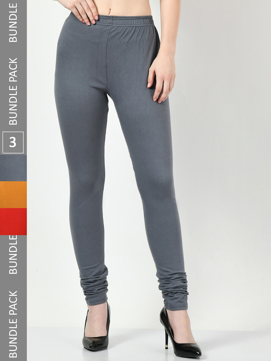 

BAESD Women Pack Of 3 Churidar-Length Leggings, Grey