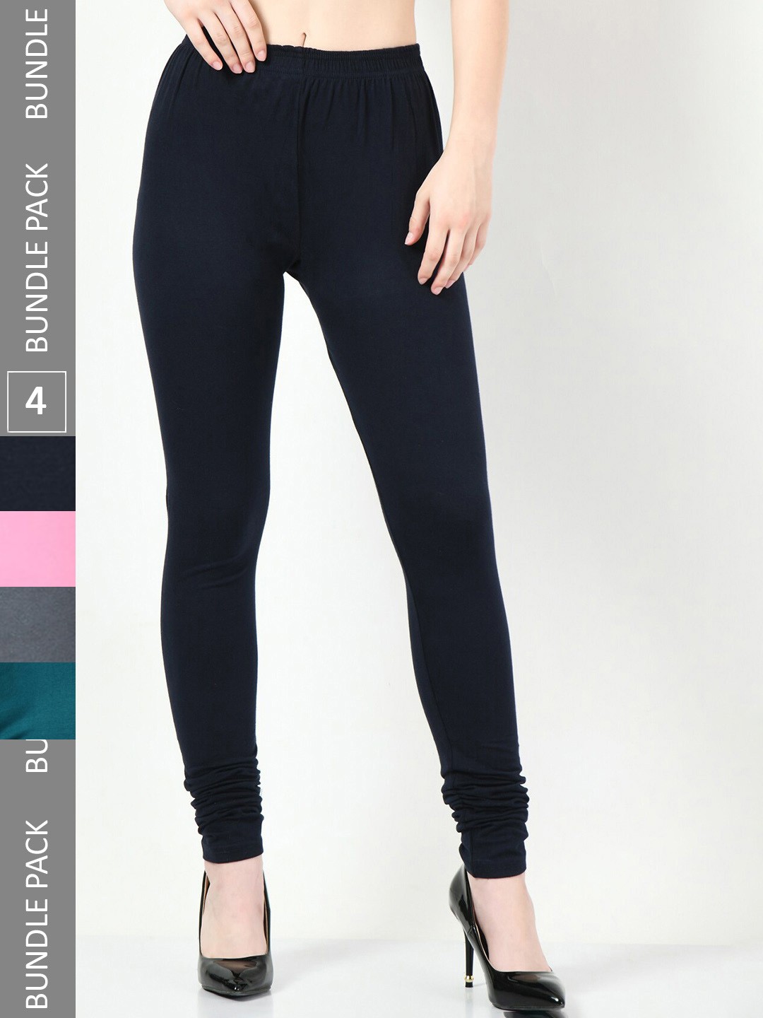 

BAESD Pack Of 4 Churidar Length Leggings, Navy blue
