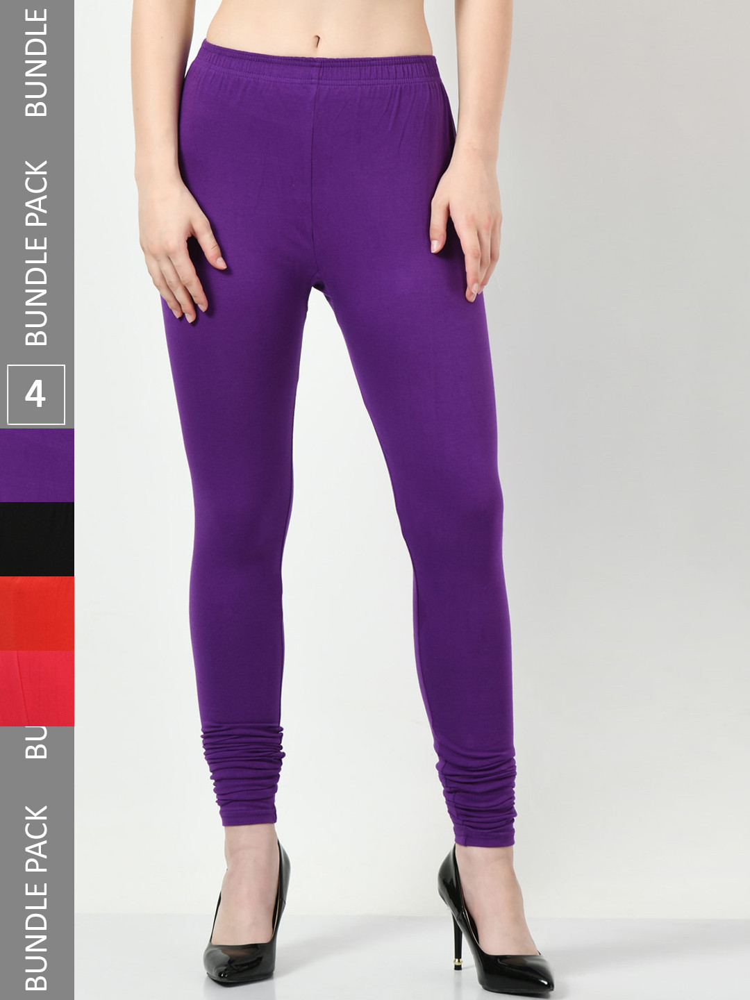 

BAESD Women Pack Of 4 Slim Fit Churidar-Length Leggings, Purple