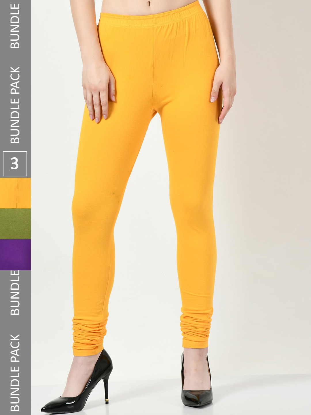 

BAESD Pack Of 3 Slim-Fit Churidar Length Leggings, Yellow