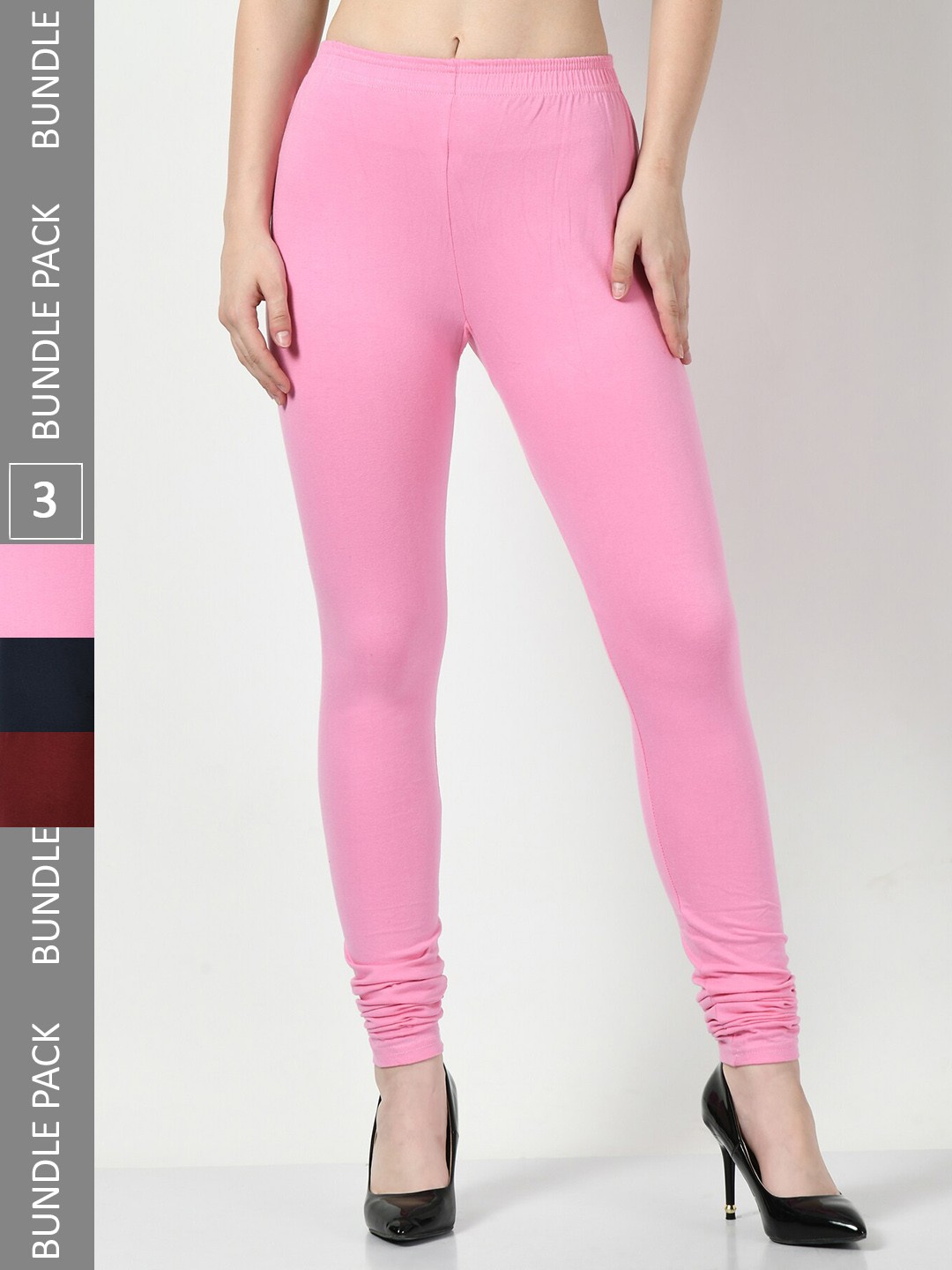 

BAESD Pack Of 3 Slim-Fit Churidar Length SoftLeggings, Pink
