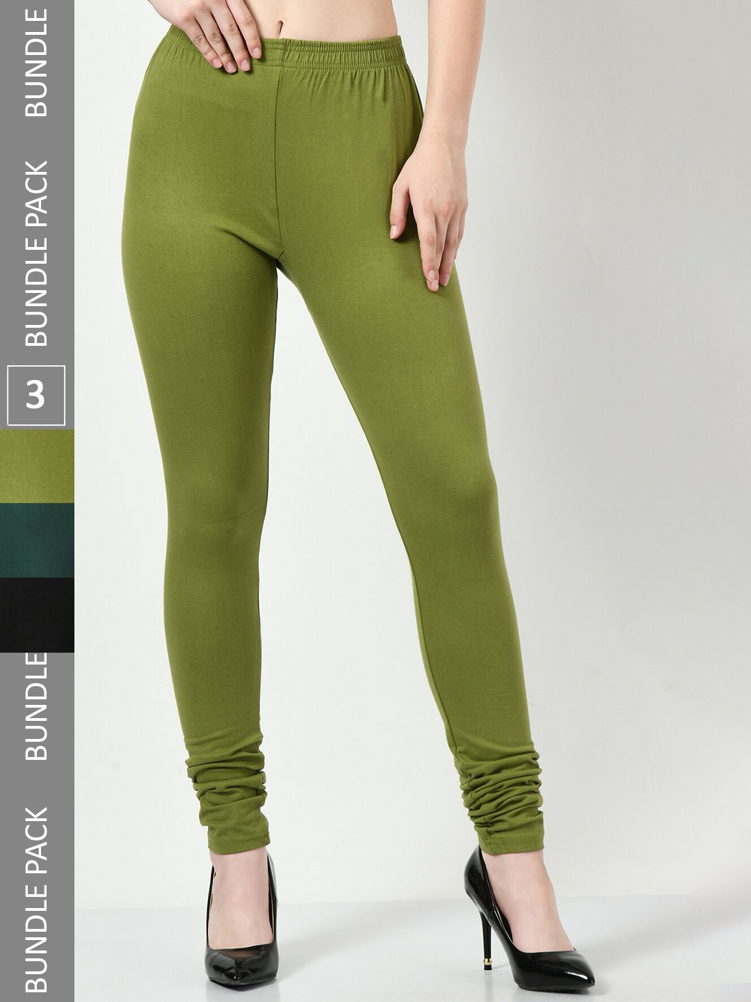 

BAESD Pack of 3 Soft Churidar-Length Slim Fit Cotton Lycra Legging, Green