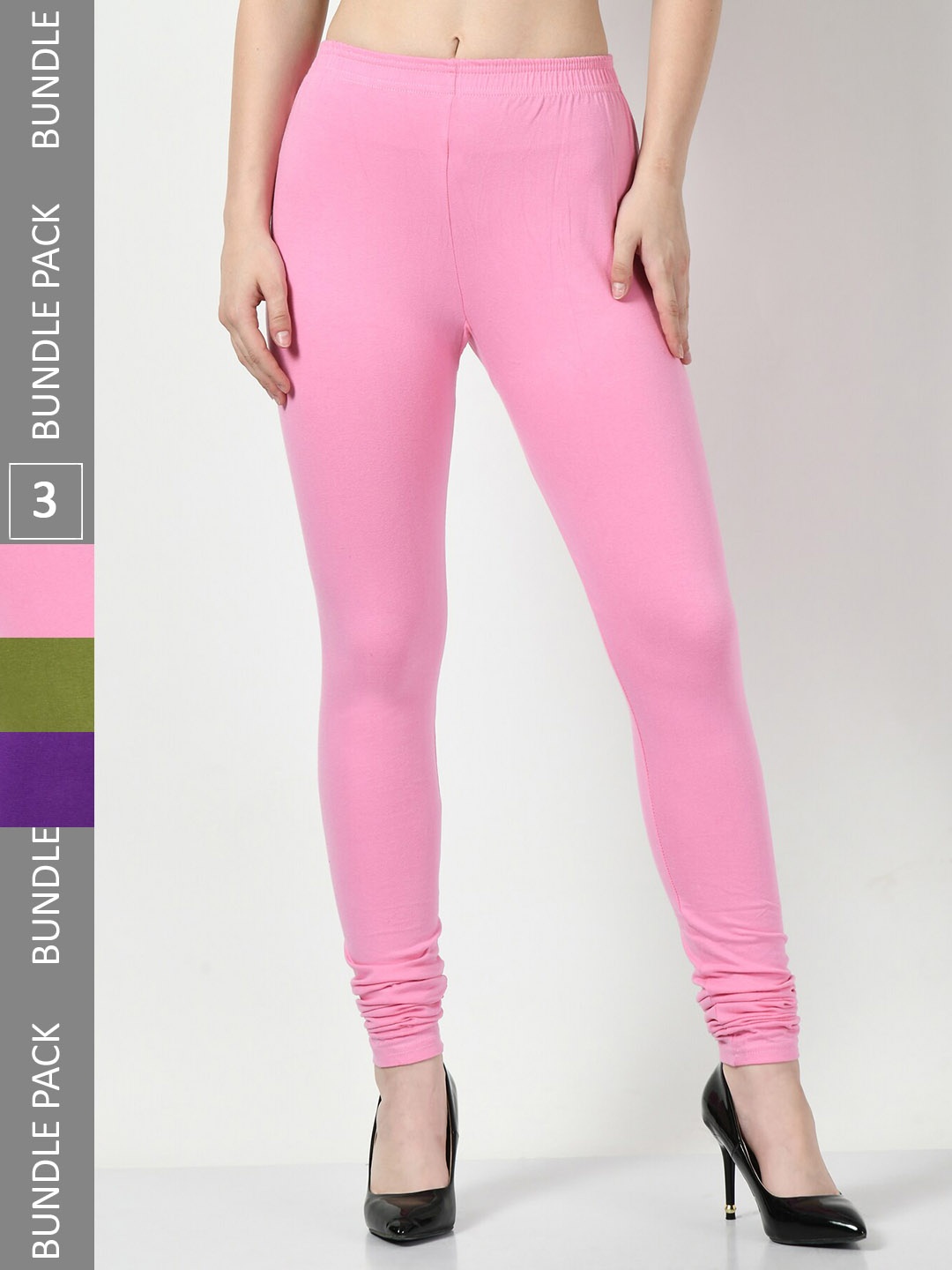

BAESD Pack Of 3 Churidar-Length Cotton Lycra Leggings, Pink