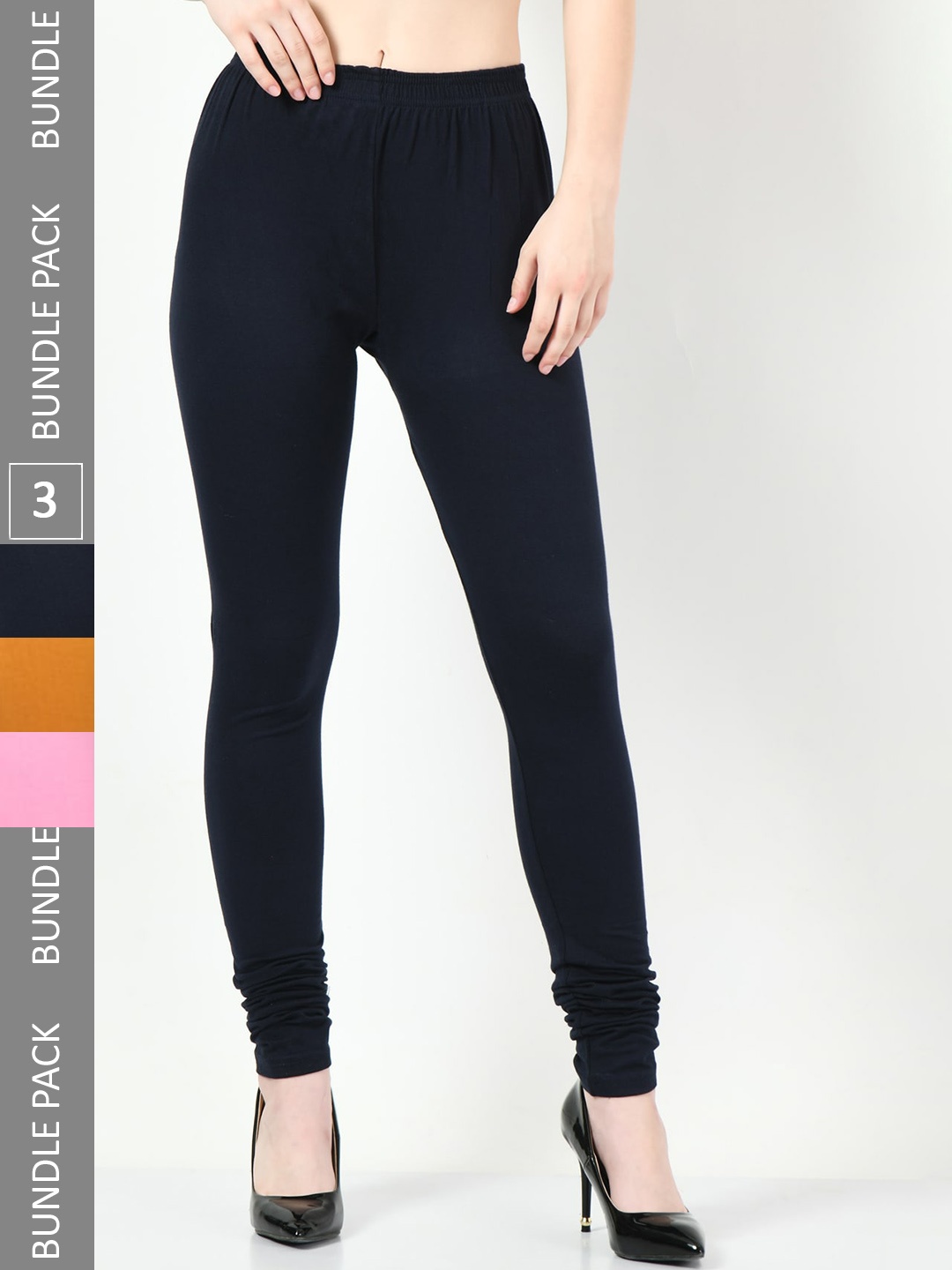 

BAESD Women Pack of 3 Churidar-Length Leggings, Black