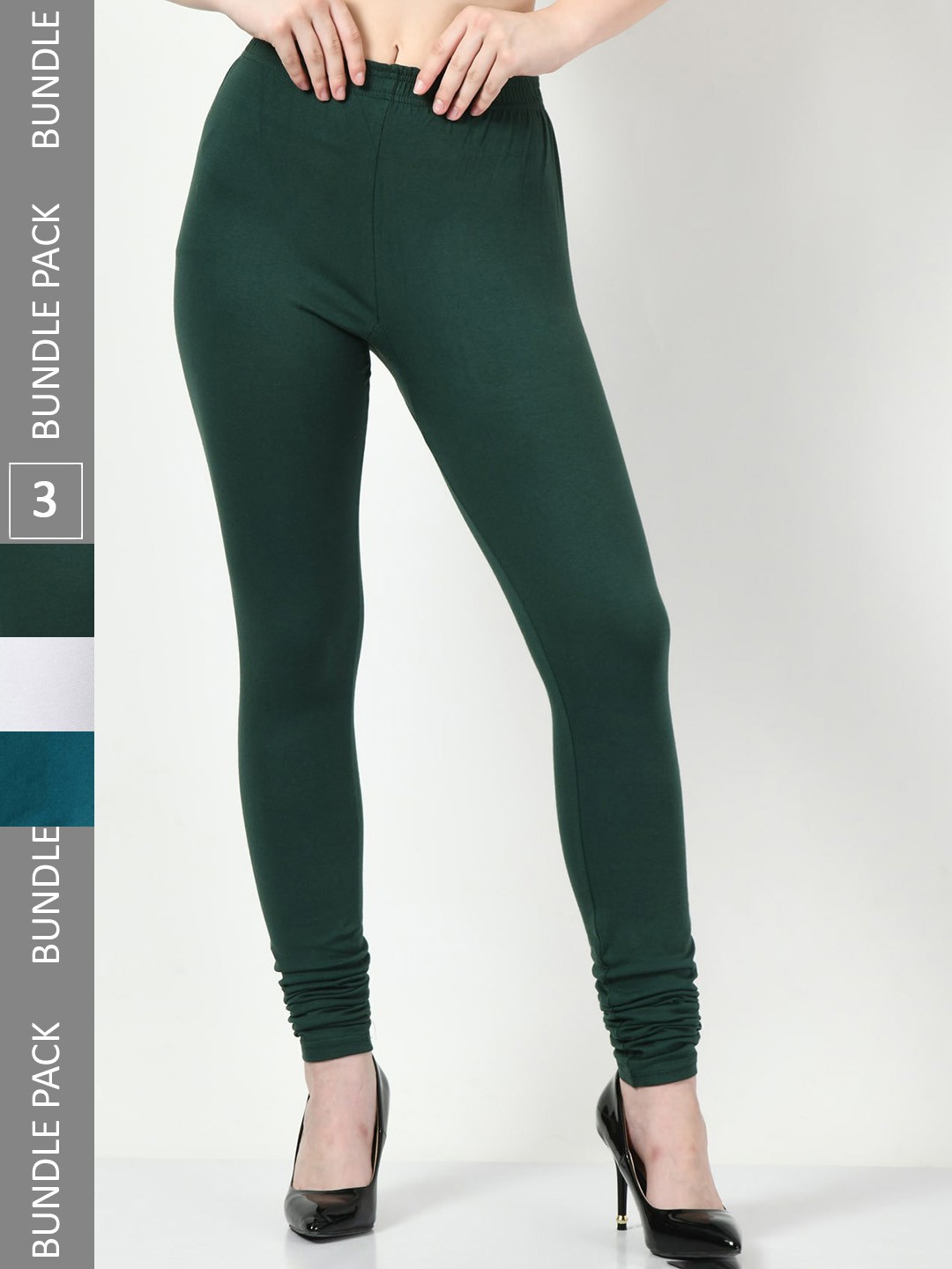 

BAESD Pack of 3 Churidar Length Cotton Lycra Leggings, Green