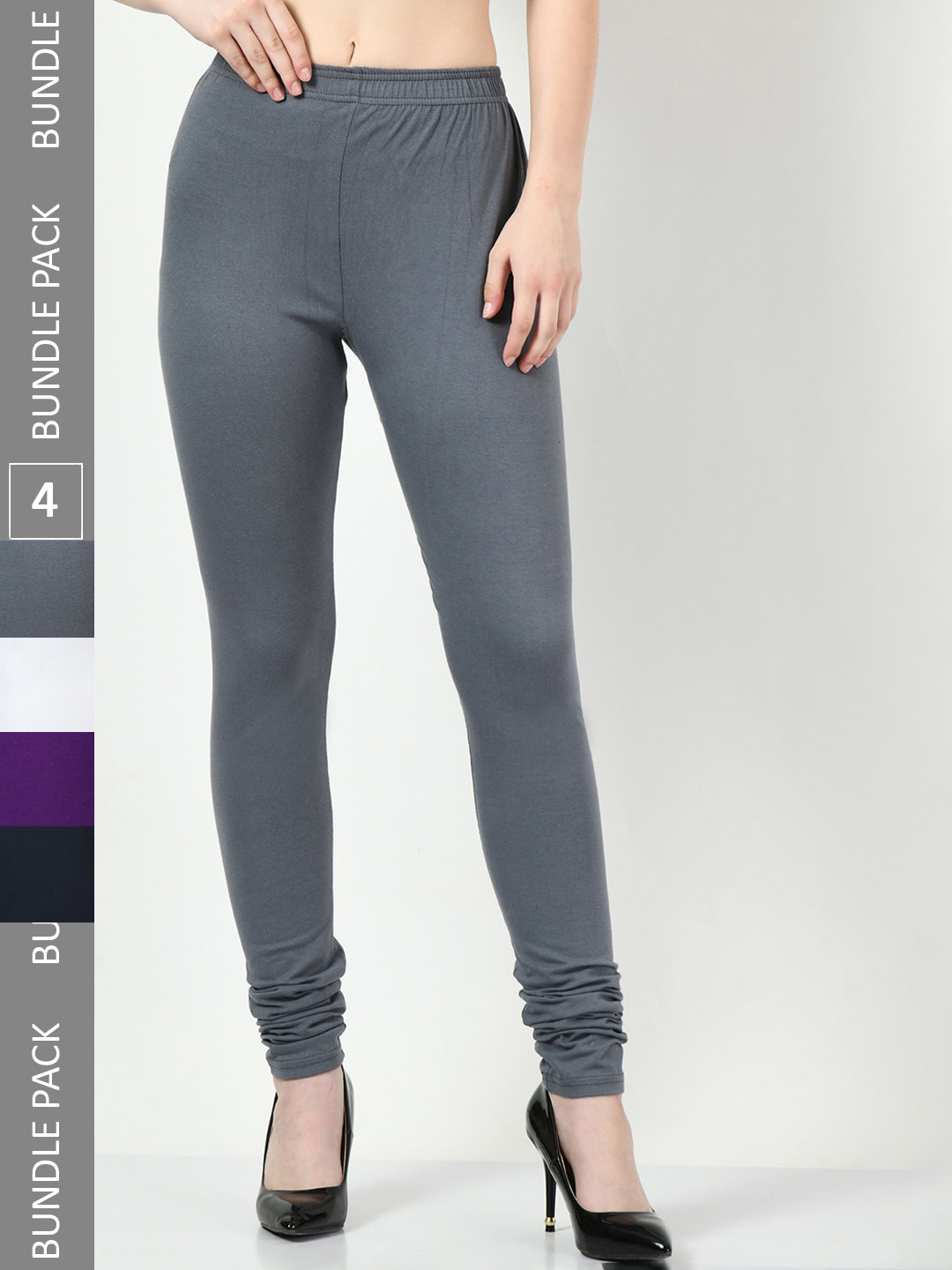 

BAESD Pack of 4 Churidar-Length Leggings, Grey