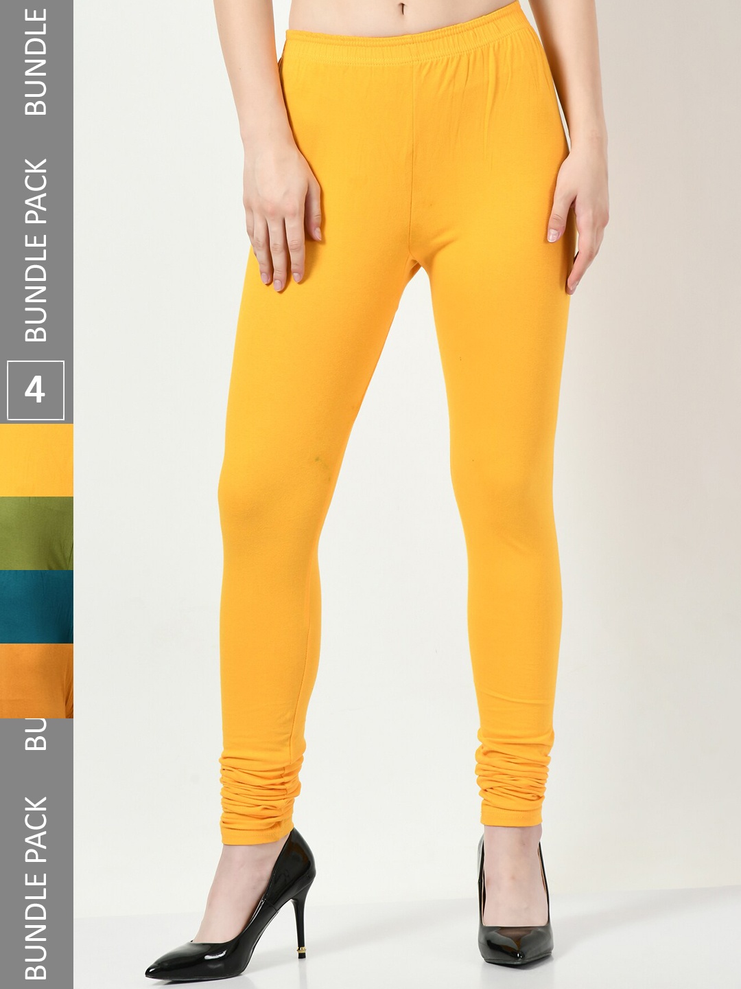 

BAESD Pack of 4 Cotton Lycra Churidar-Length Leggings, Yellow