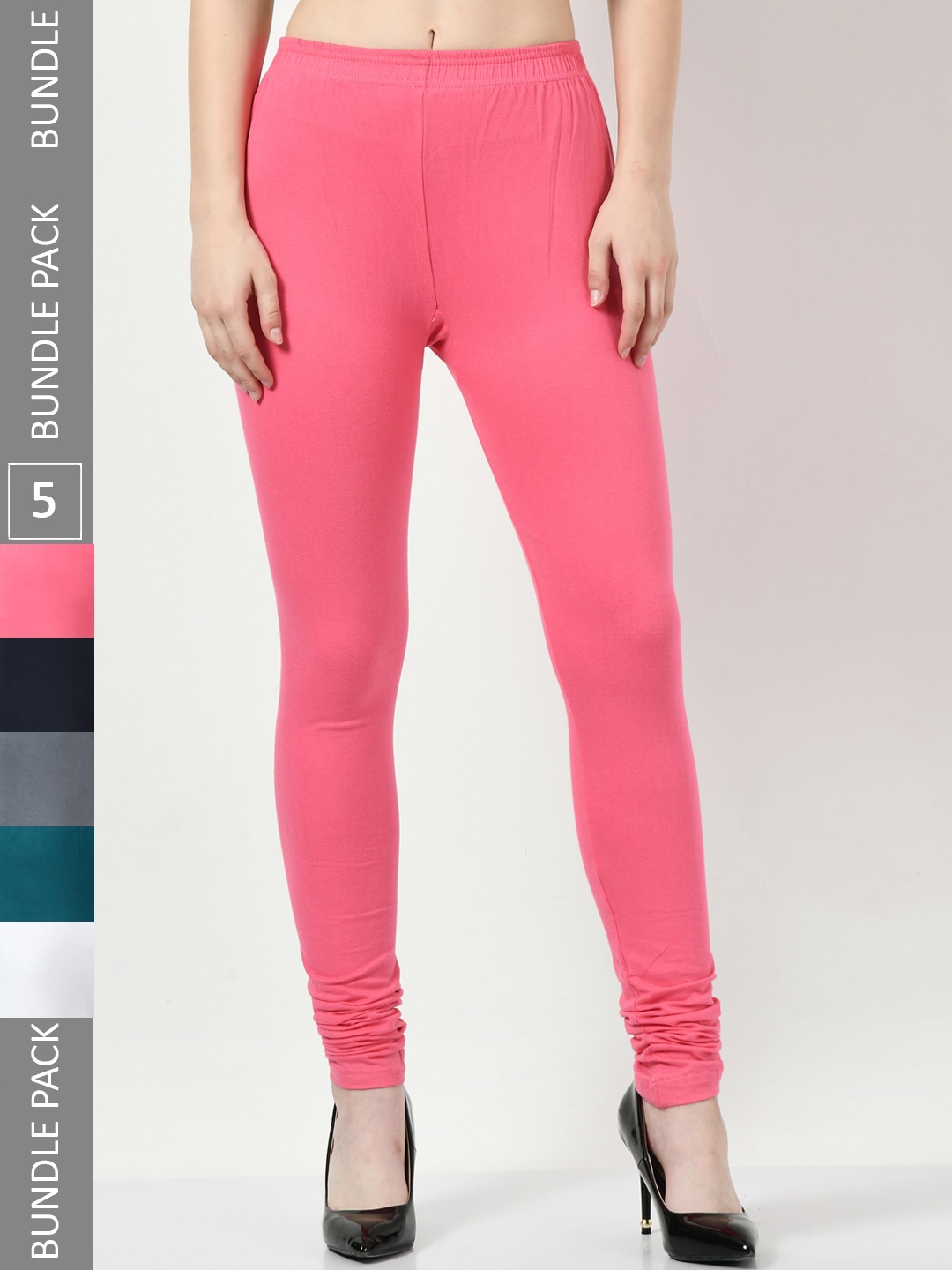 

BAESD Women Pack of 5 Churidar-Length Leggings, Pink