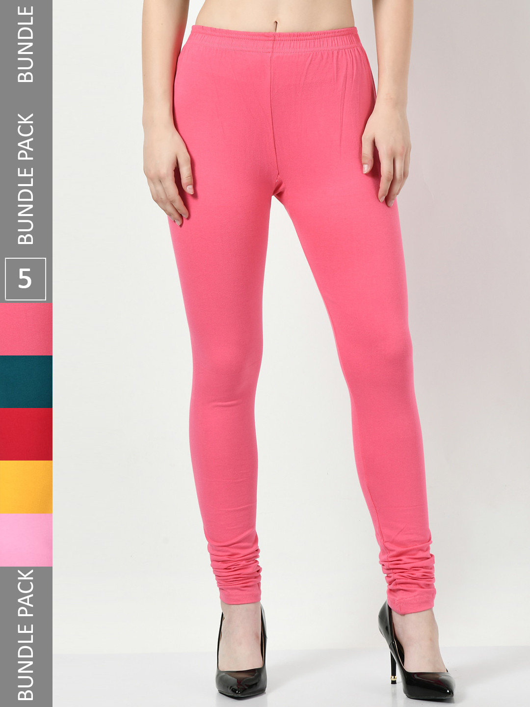 

BAESD Pack of 5 Churidar Length Leggings, Pink