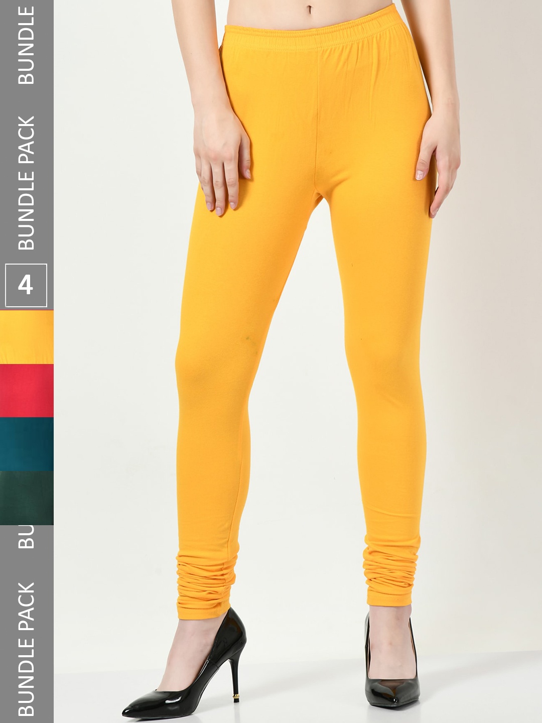 

BAESD Pack Of 4 Churidar Length Leggings, Yellow