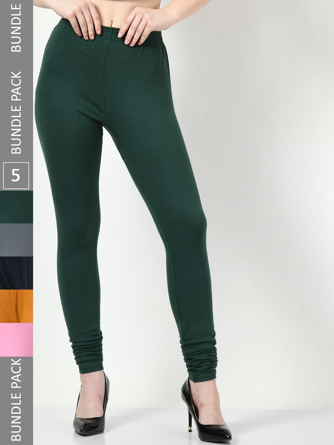 

BAESD Pack of 4 Churidar-Length Leggings, Green
