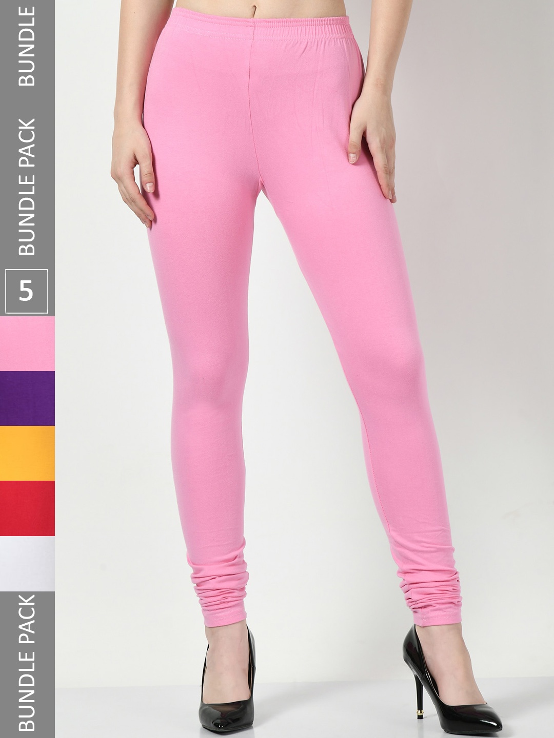 

BAESD Pack of 5 Churidar-Length Cotton Lycra Leggings, Pink