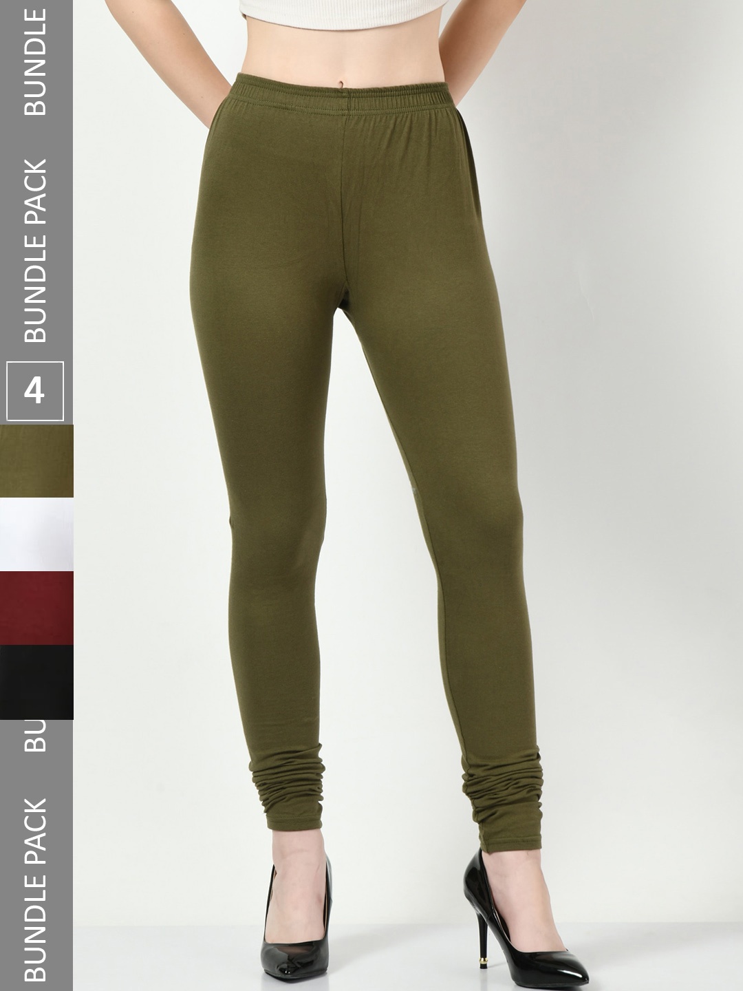 

BAESD Women Pack of 4 Churidar-Length Leggings, Olive