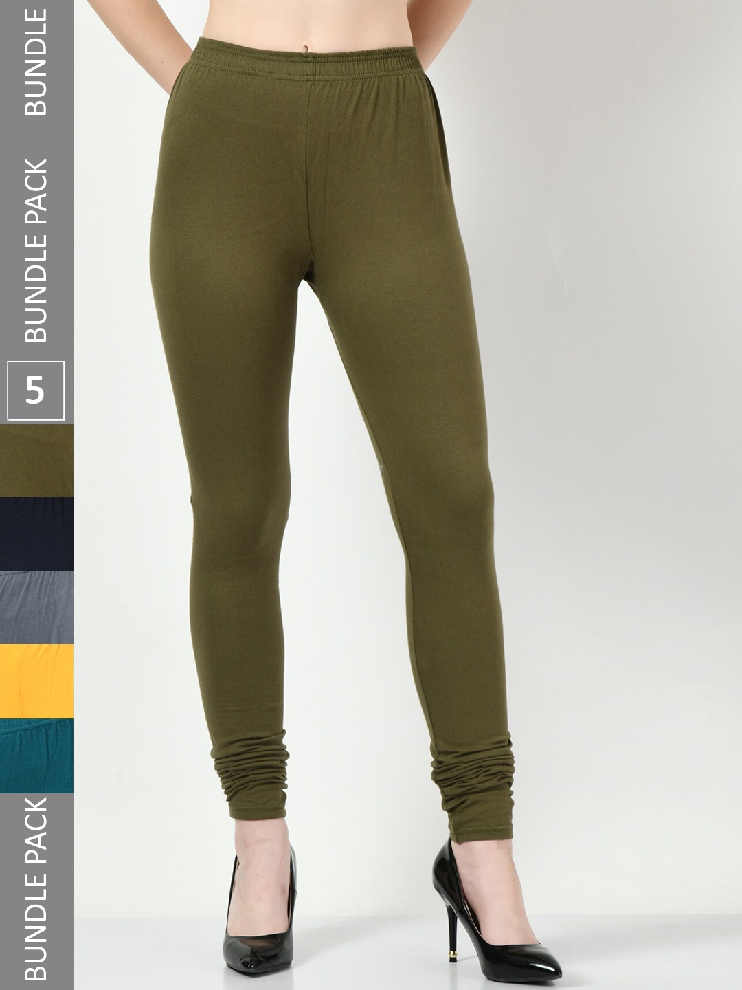 

BAESD Pack Of 5 Churidar-Length Leggings, Green
