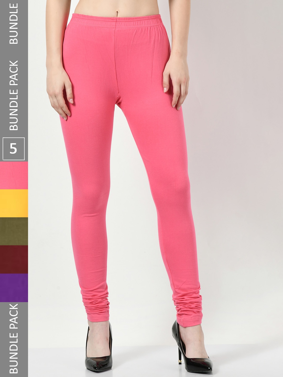 

BAESD Women Pack of 5 Churidar-Length Leggings, Pink