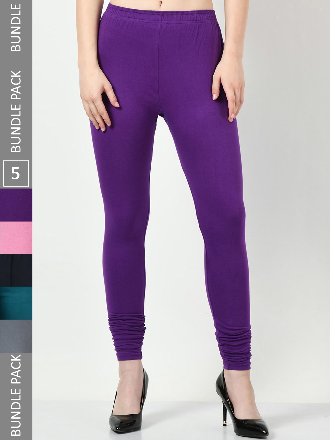 

BAESD Pack Of 5 Cotton Lycra Churidar-Length Leggings, Purple